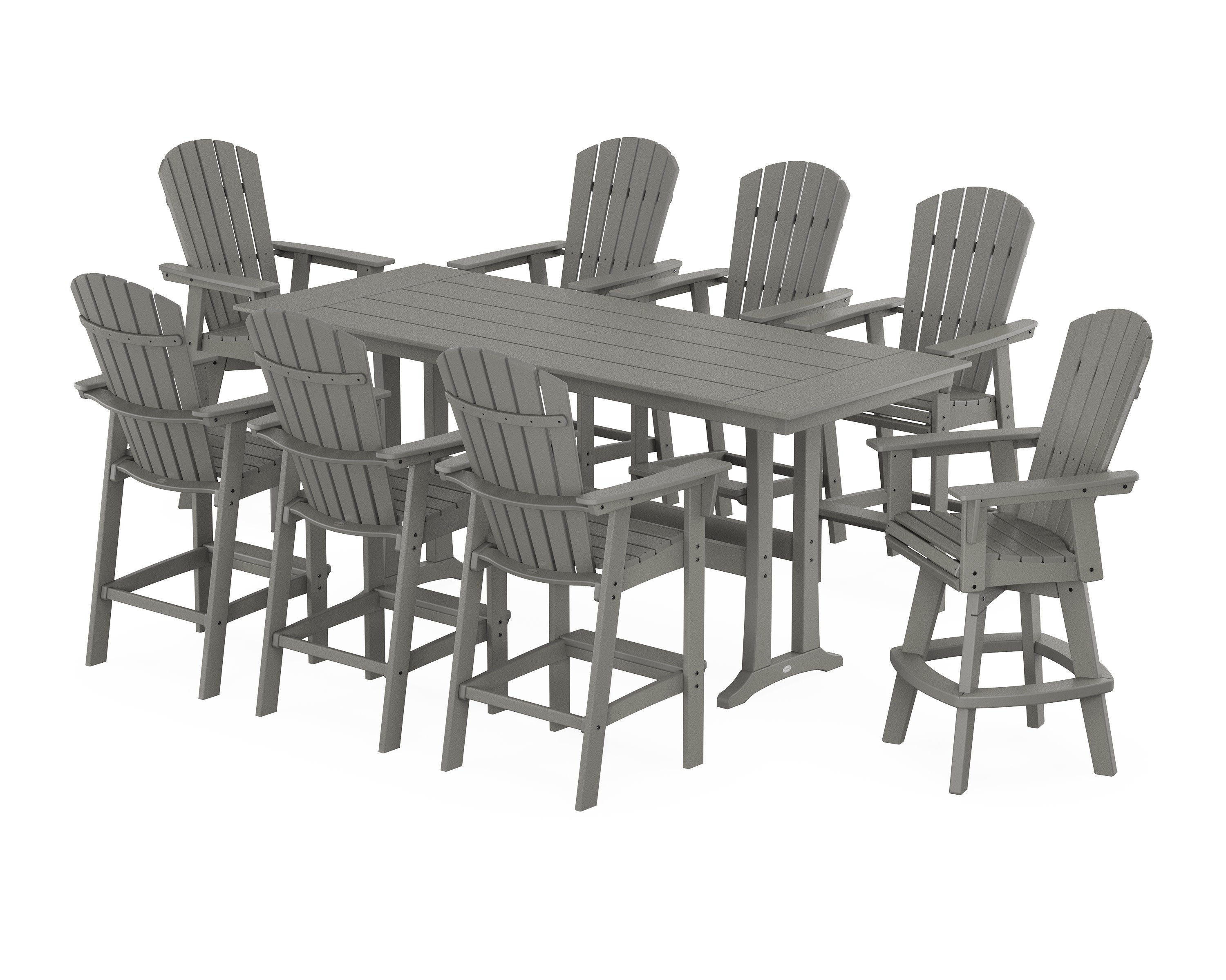 Nautical Curveback Adirondack Swivel Chair 9-Piece Farmhouse Bar Set with Trestle Legs