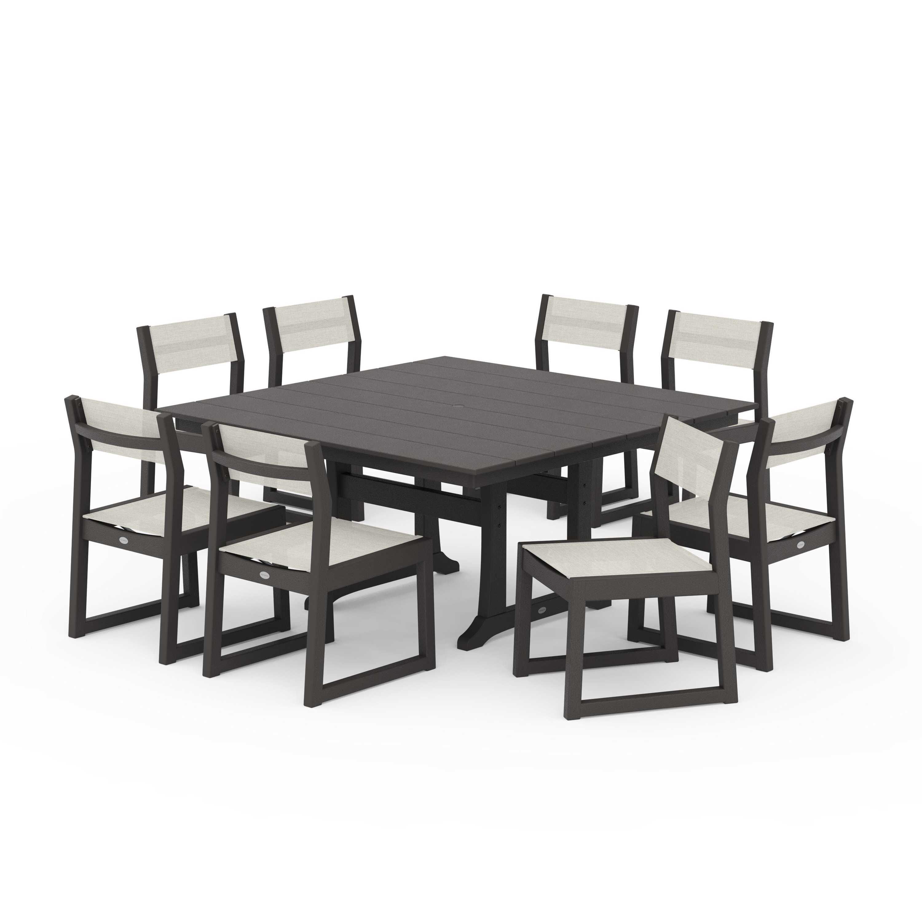 EDGE Sling Side Chair 9-Piece Farmhouse Trestle Dining Set