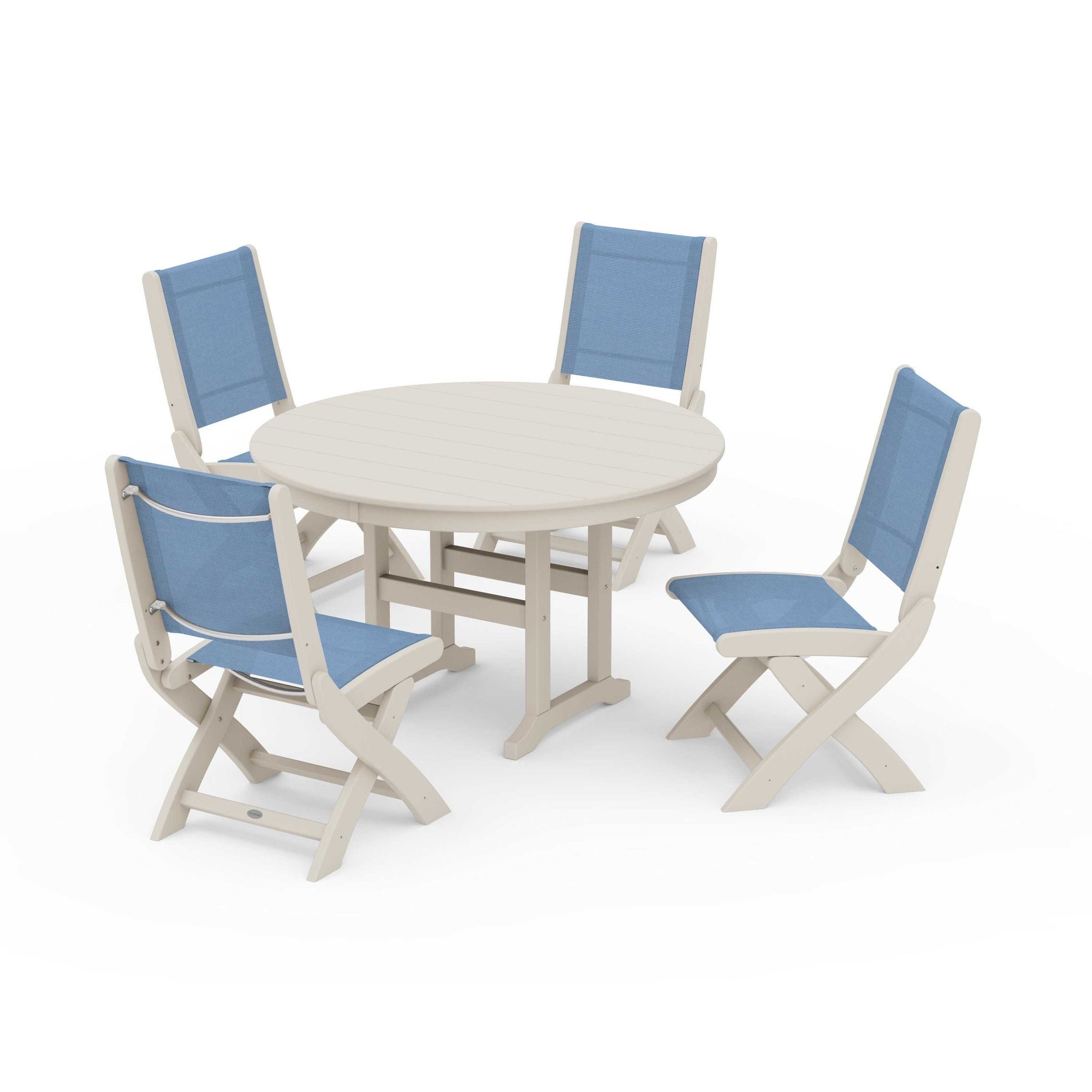 Coastal Folding Side Chair 5-Piece Round Dining Set