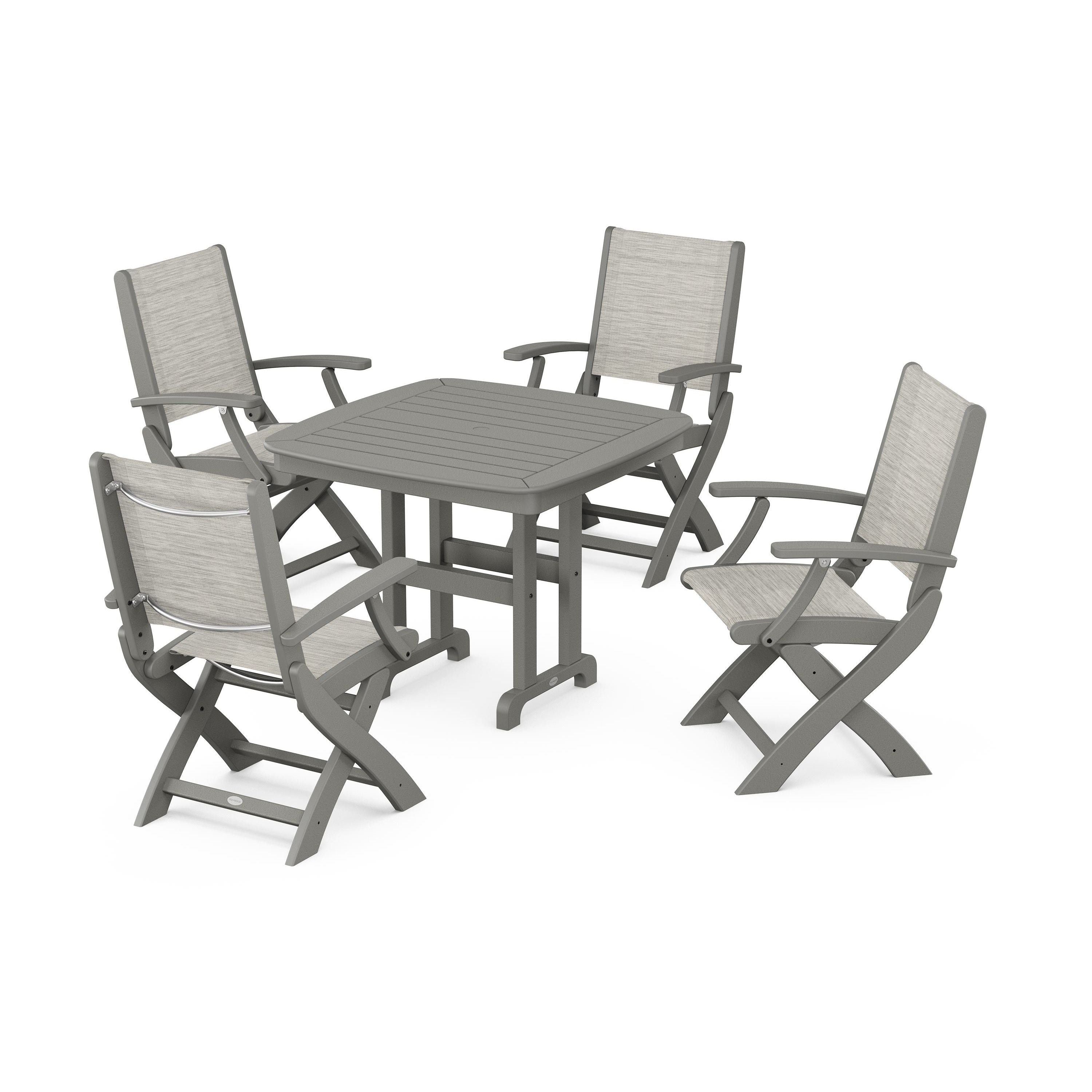 Coastal Folding Chair 5-Piece Dining Set