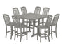 Cottage 9-Piece Square Farmhouse Side Chair Bar Set with Trestle Legs