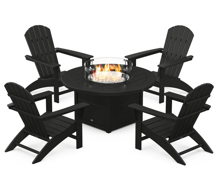 Nautical 5-Piece Adirondack Chair Conversation Set with Fire Pit Table
