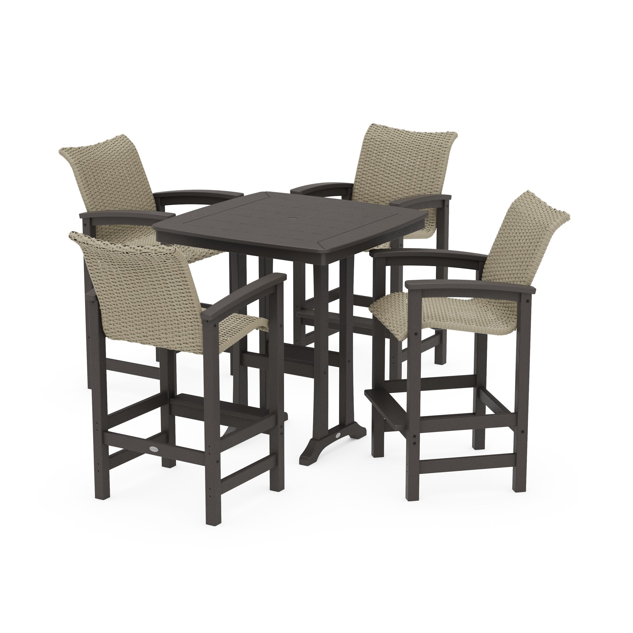 Coastal Woven 5-Piece Bar Set with Trestle Legs