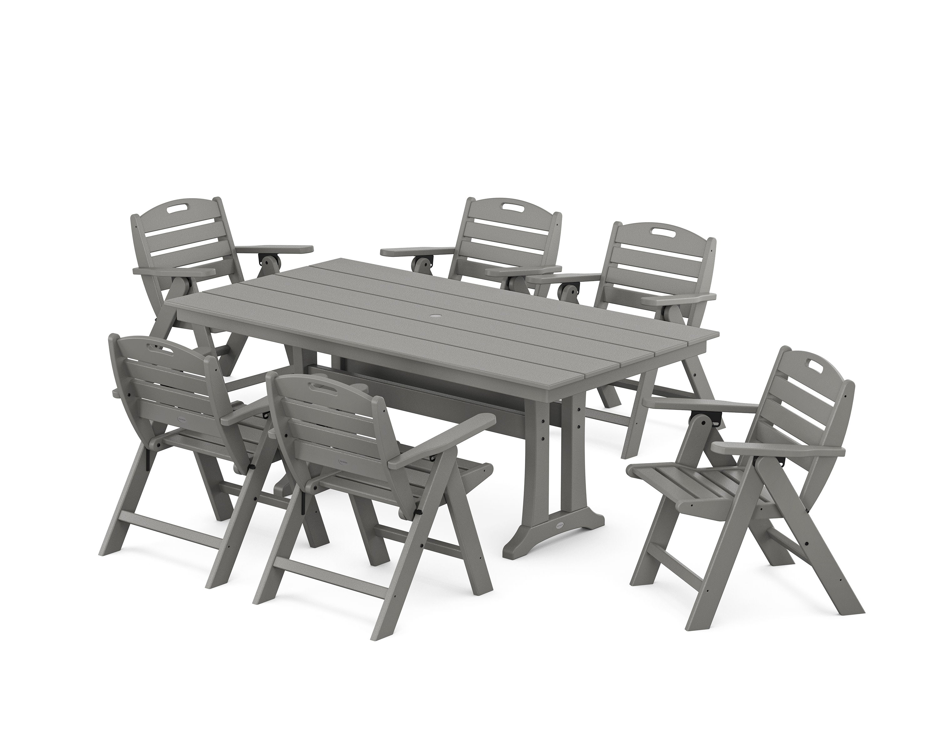 Nautical Lowback 7-Piece Farmhouse Dining Set with Trestle Legs