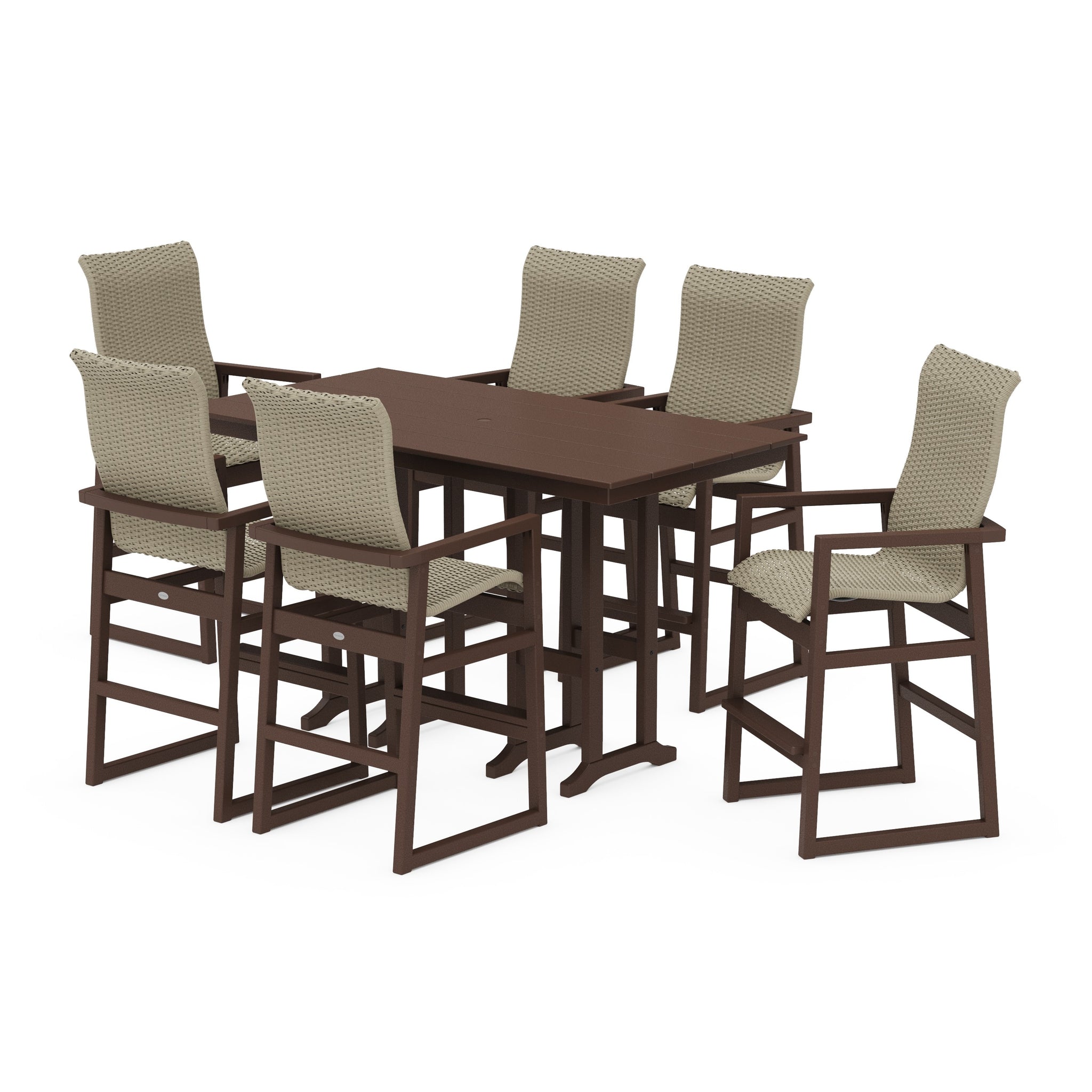 EDGE Woven Highback Arm Chair 7-Piece Farmhouse Bar Set