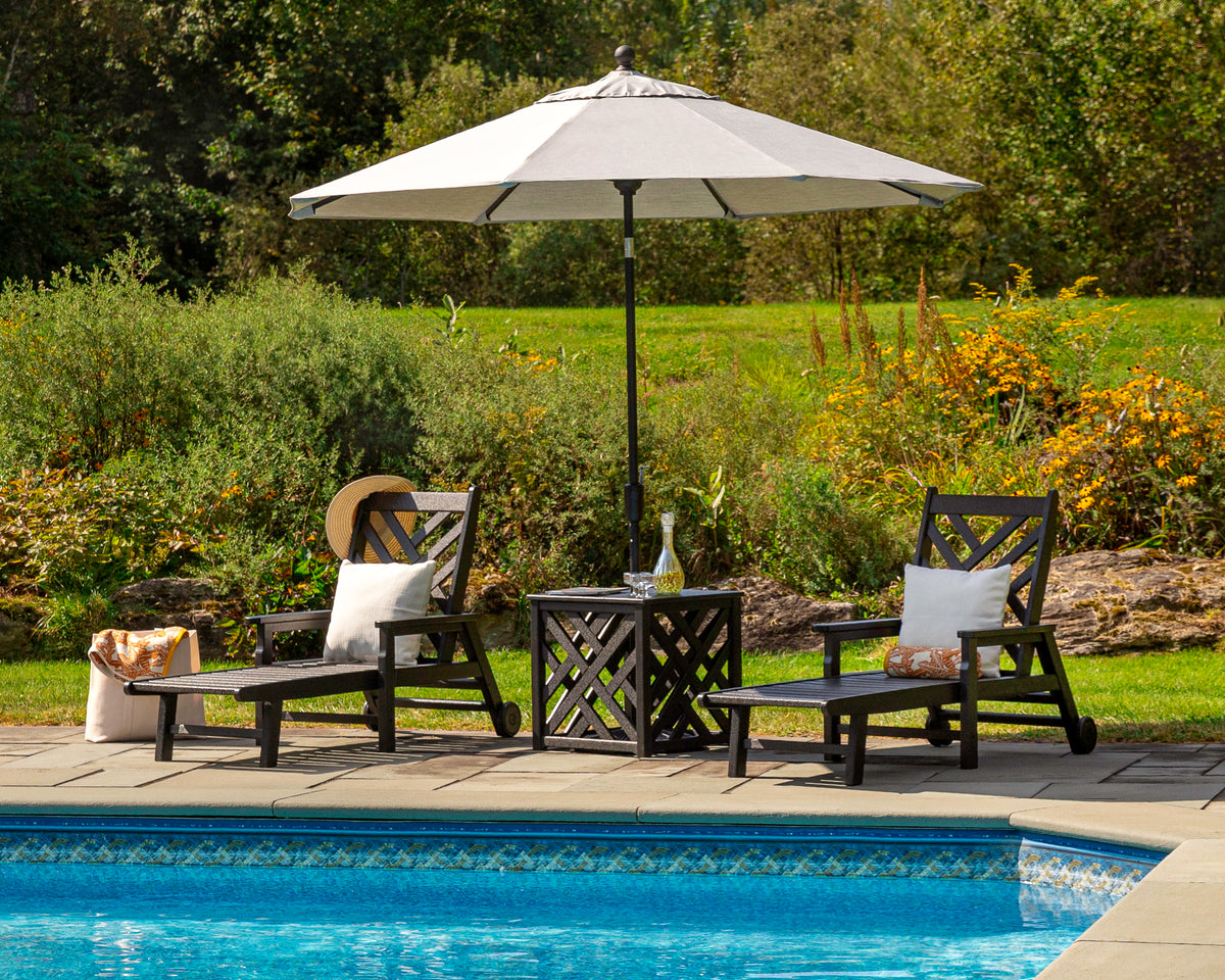 chair king patio umbrellas stands POLYWOOD Chippendale 3-Piece Chaise Set with Umbrella Stand Accent Table Slate Grey