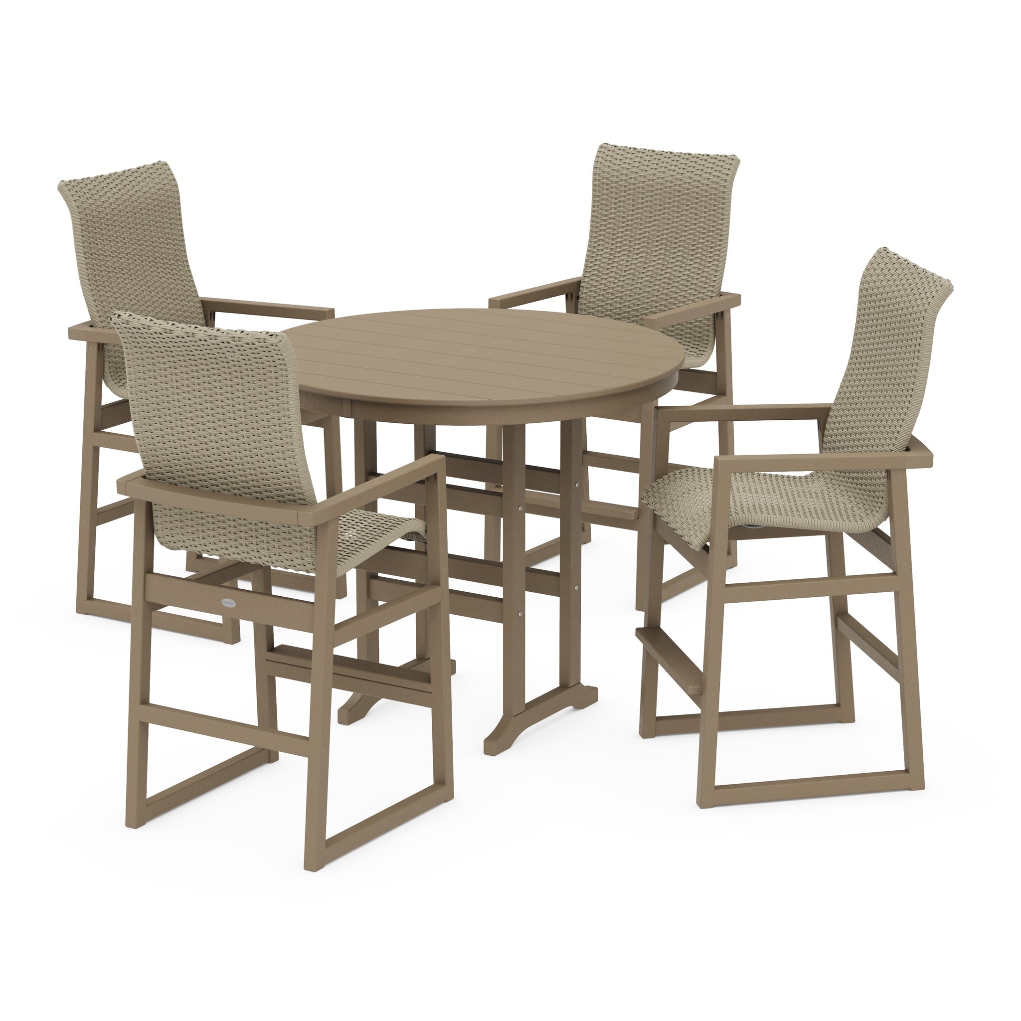 EDGE Woven Highback 5-Piece Round Farmhouse Bar Set