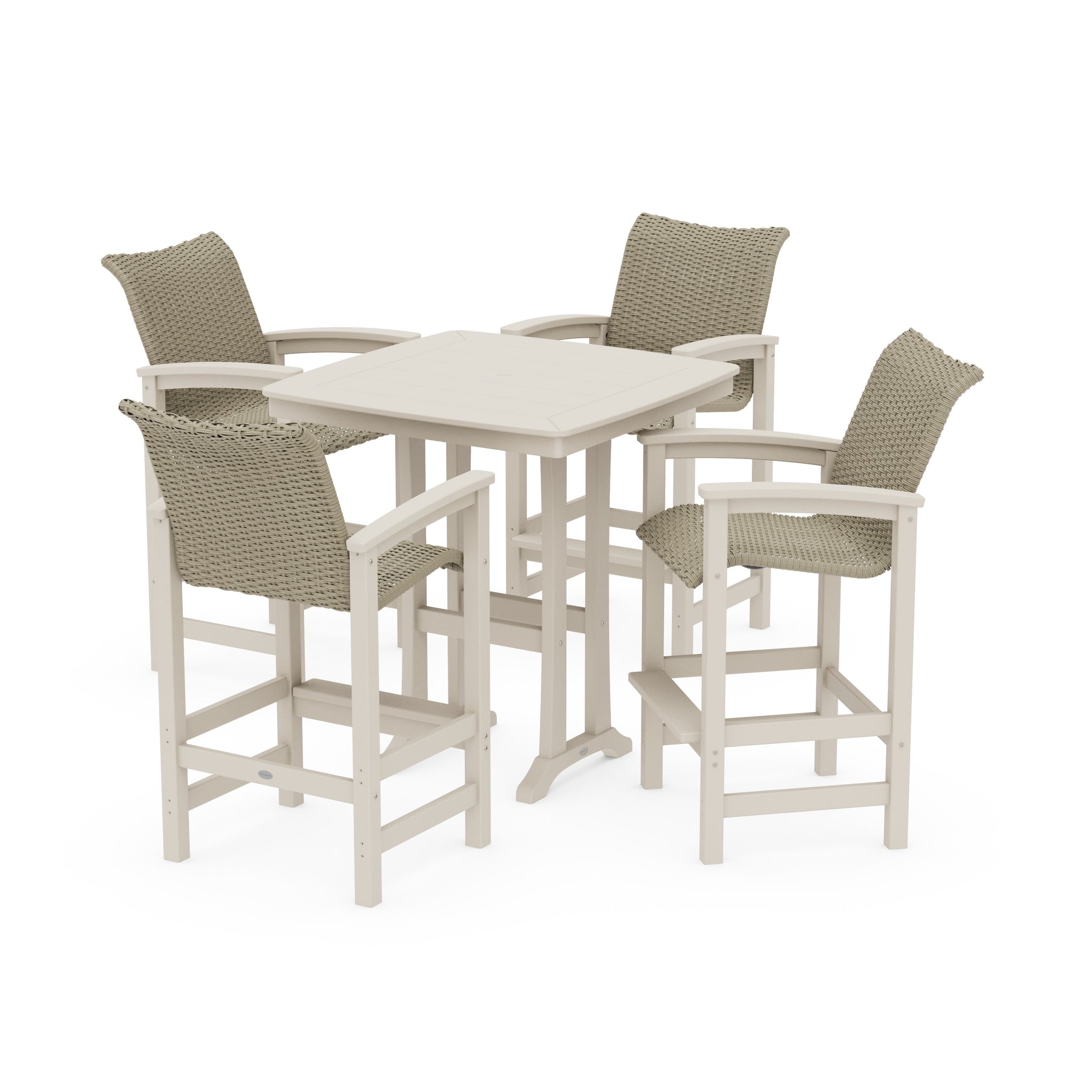 Coastal Woven 5-Piece Bar Set with Trestle Legs