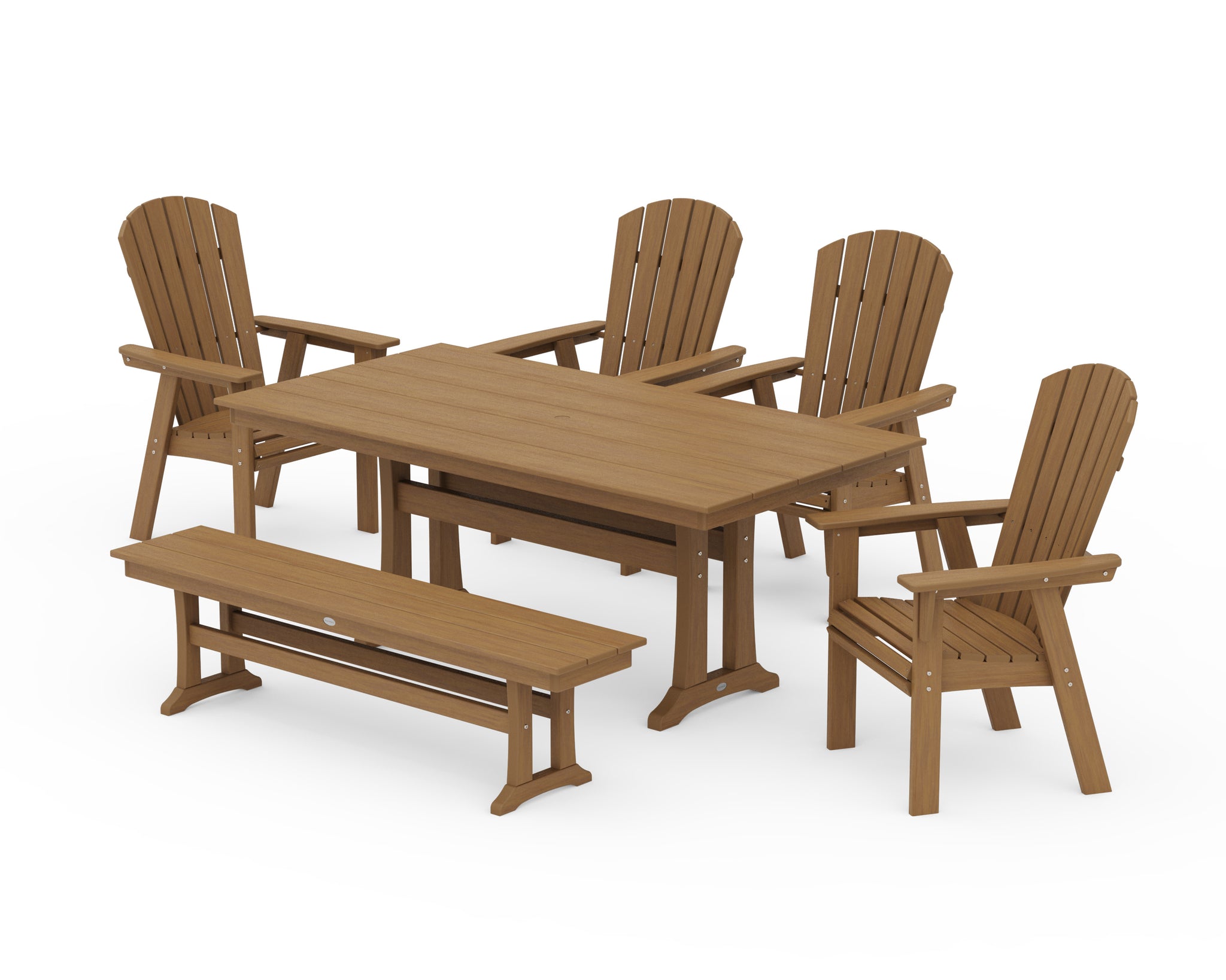 Nautical Curveback Adirondack 6-Piece Farmhouse Dining Set with Trestle Legs and Bench