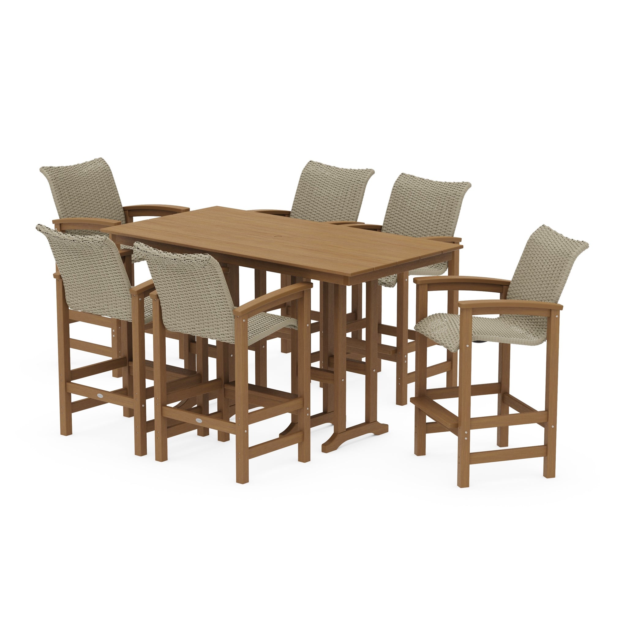 Coastal Woven Arm Chair 7-Piece Farmhouse Bar Set