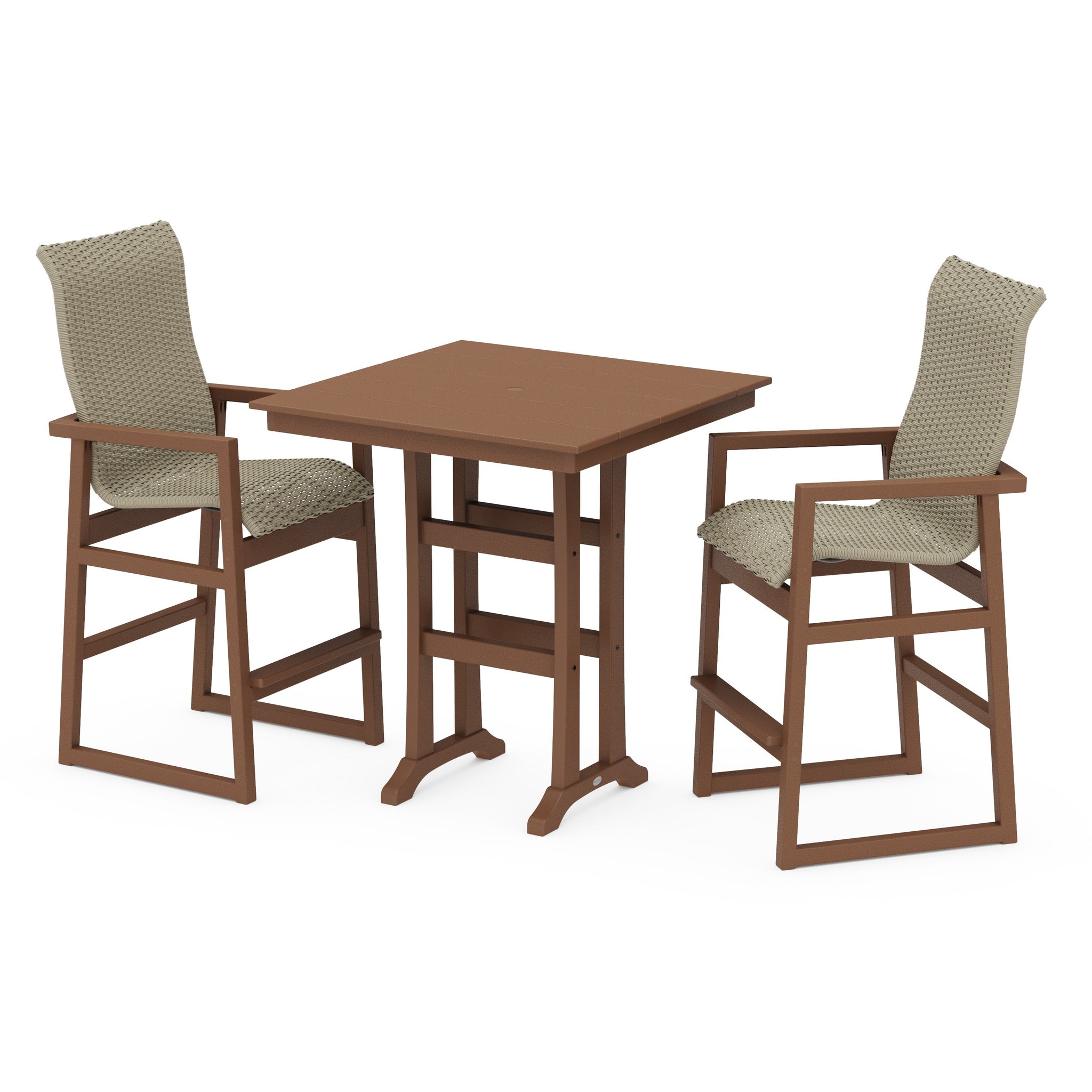 EDGE Woven Highback 3-Piece Farmhouse Bar Set with Trestle Legs