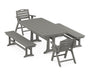 Nautical Folding Lowback Chair 5-Piece Dining Set with Trestle Legs and Benches