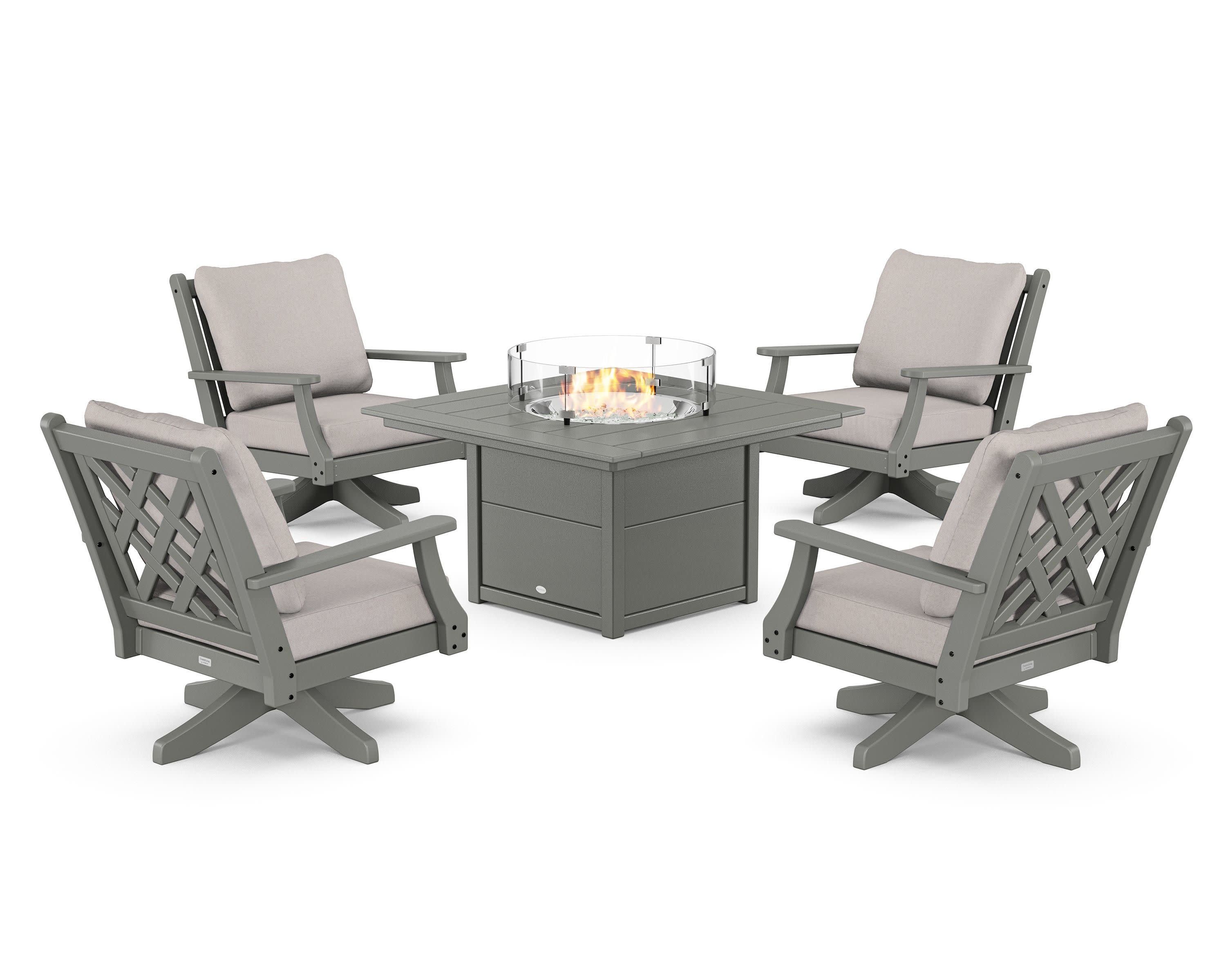 Wovendale 5-Piece Deep Seating Swivel Conversation Set with Fire Pit Table