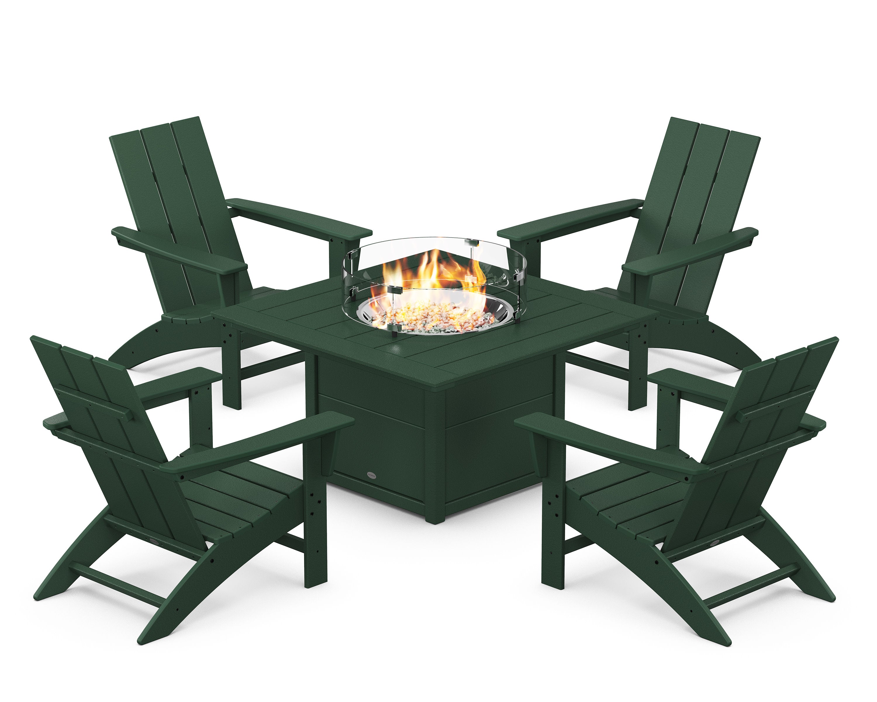 Modern 5-Piece Adirondack Chair Conversation Set with Fire Pit Table
