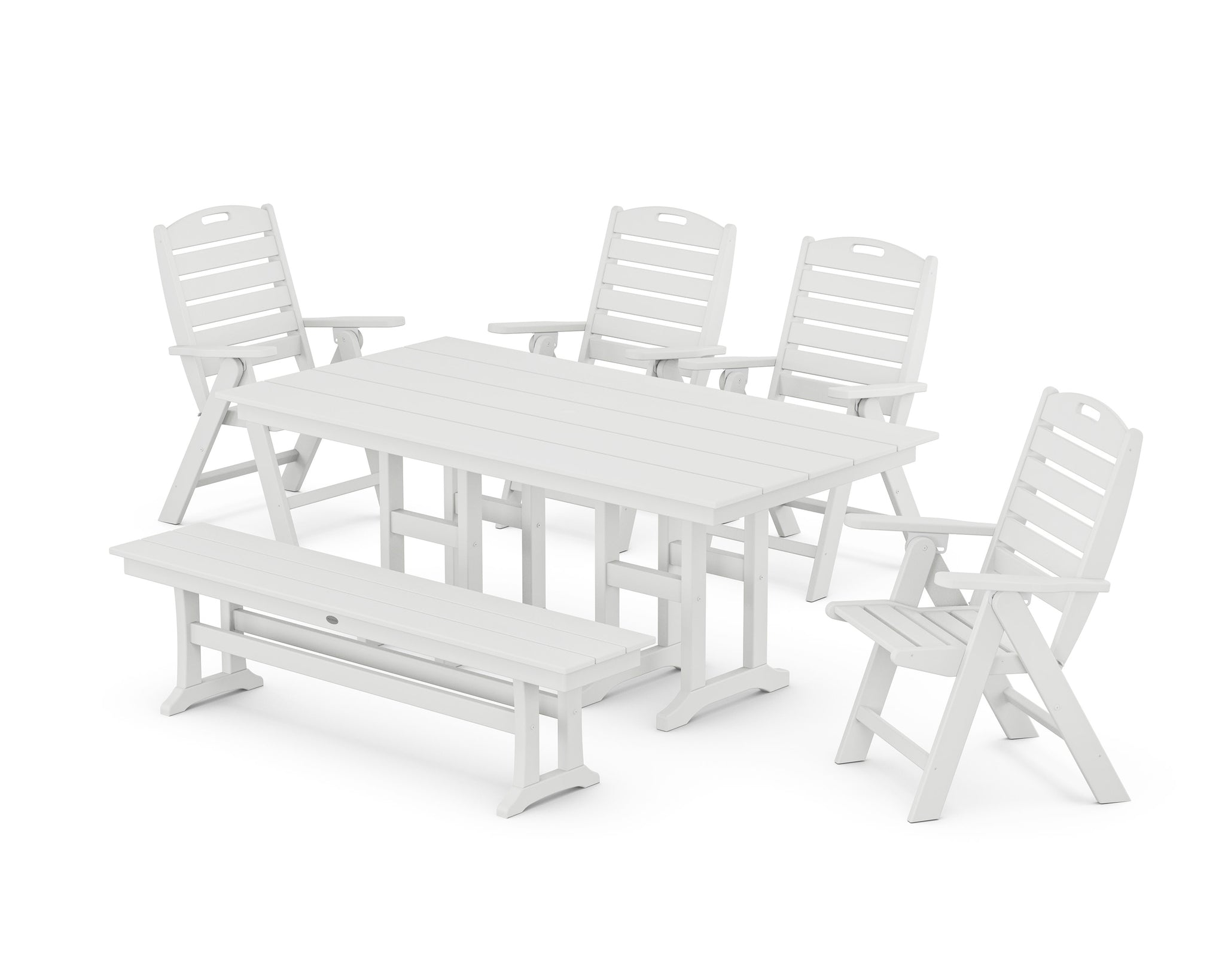 Nautical Highback 6-Piece Farmhouse Dining Set with Bench