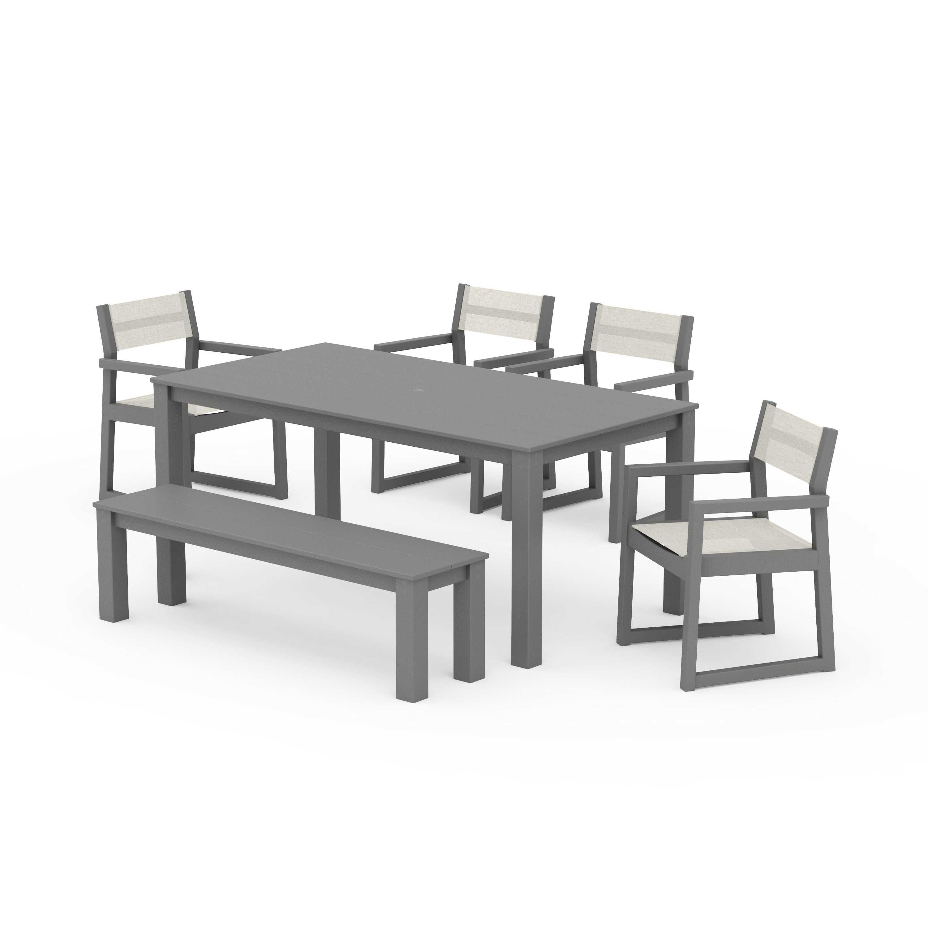 EDGE Sling Arm Chair 6-Piece Parsons Dining Set with Bench
