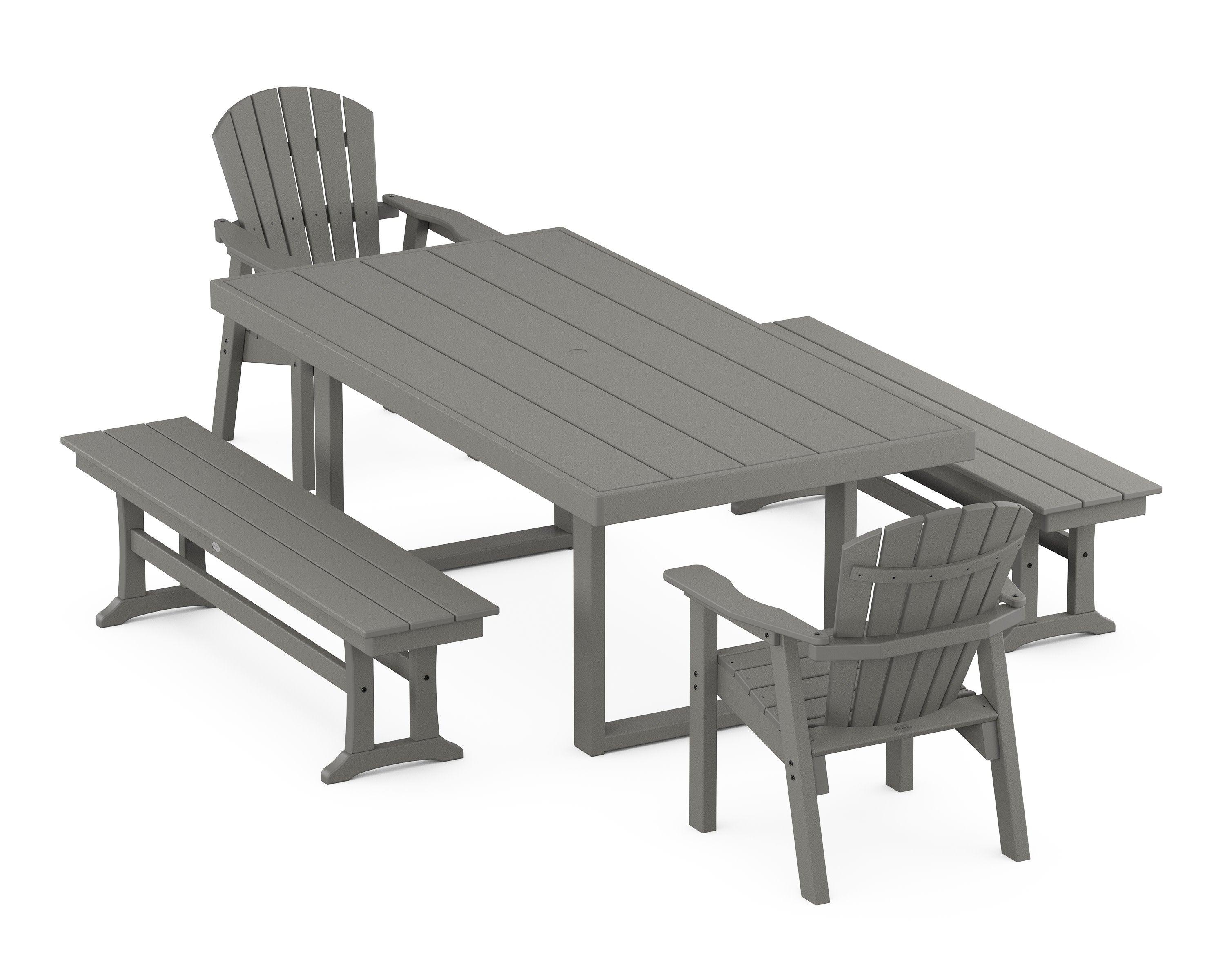 Seashell 5-Piece Dining Set with Benches
