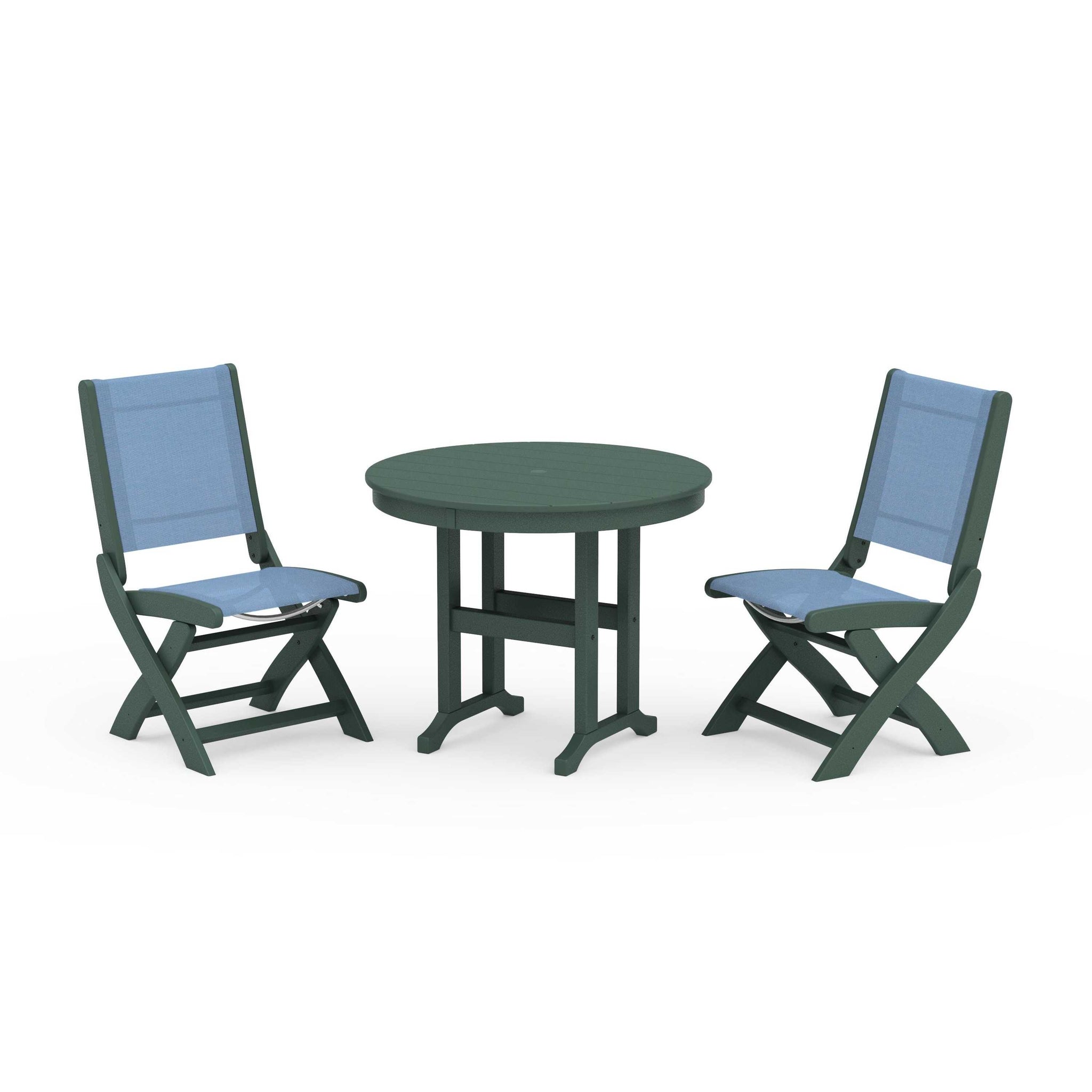 Coastal Folding Side Chair 3-Piece Round Dining Set