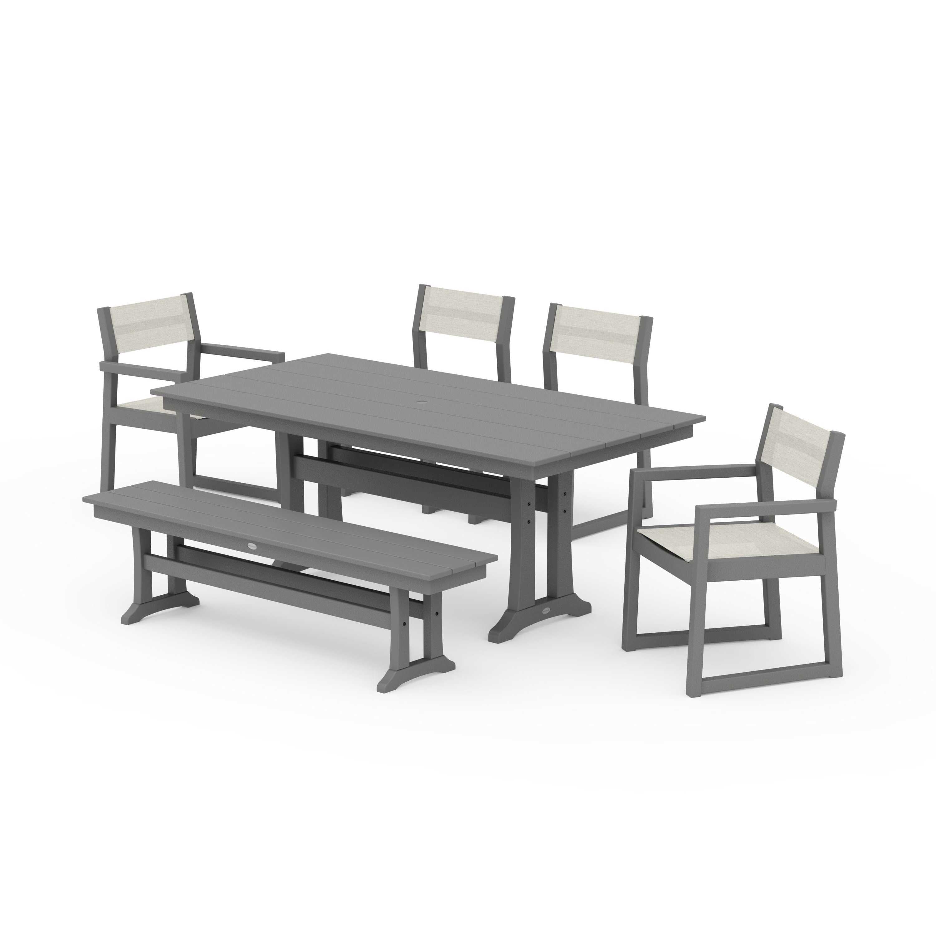 EDGE Sling 6-Piece Farmhouse Dining Set With Trestle Legs