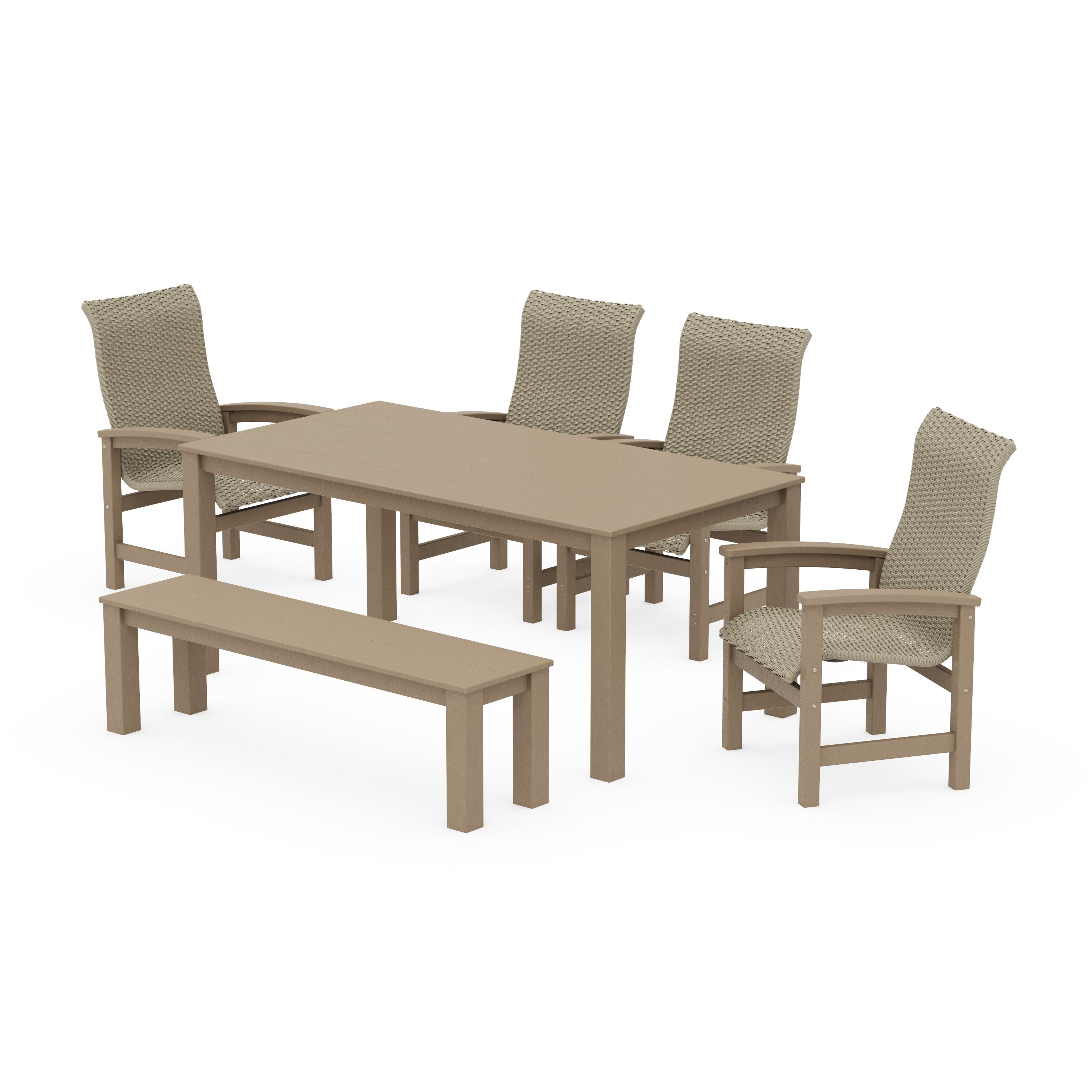 Coastal Woven High-Back 6-Piece Parsons Dining Set with Bench