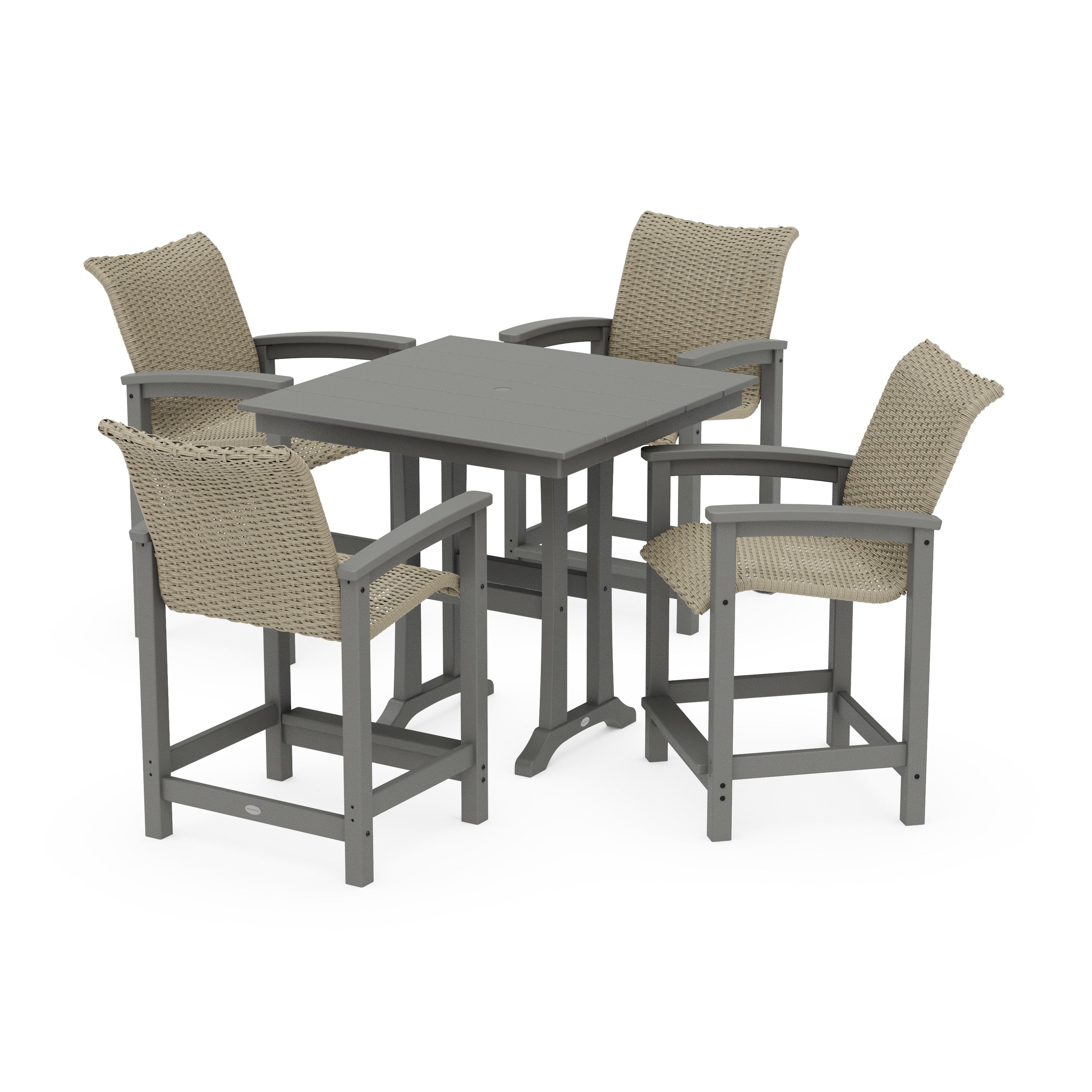 Coastal Woven 5-Piece Farmhouse Counter Set with Trestle Legs