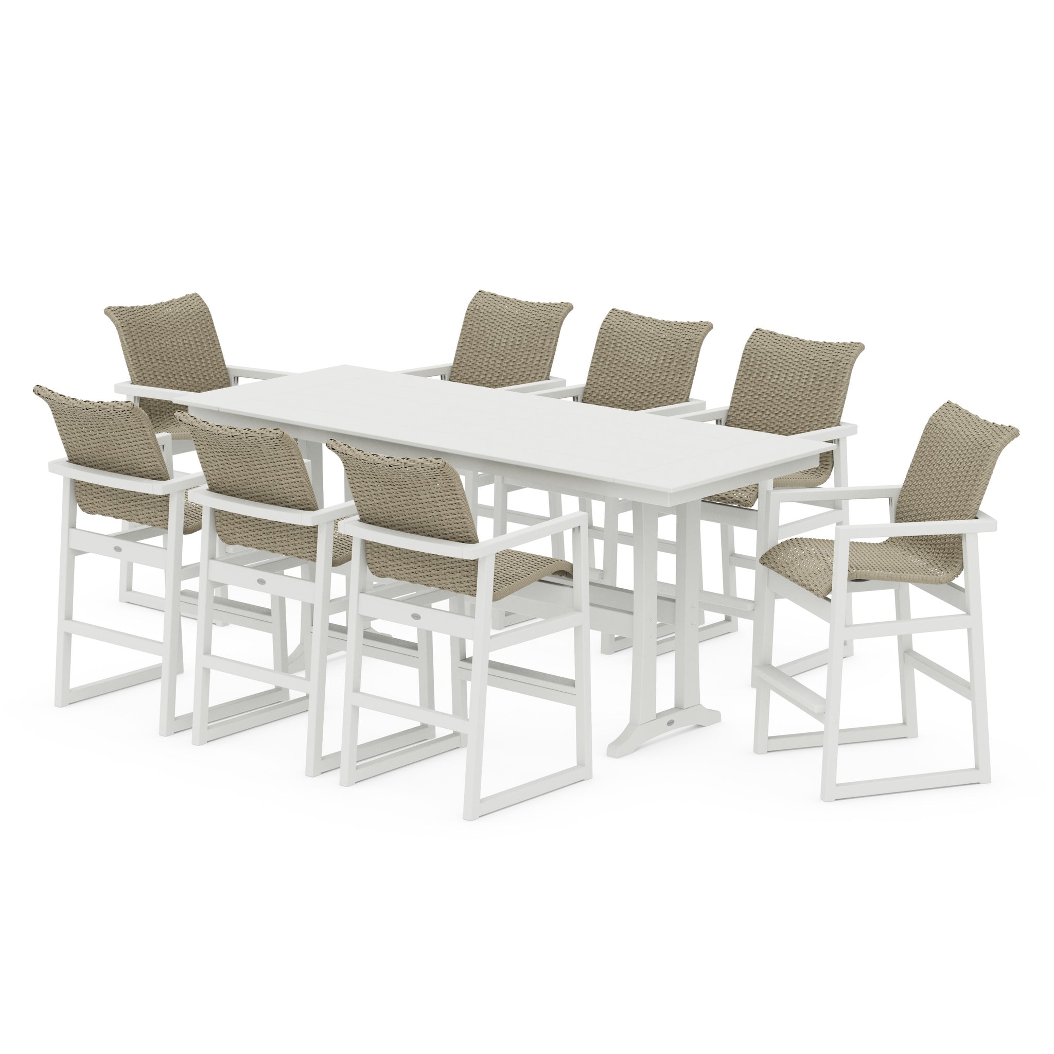 EDGE Woven 9-Piece Farmhouse Bar Set with Trestle Legs