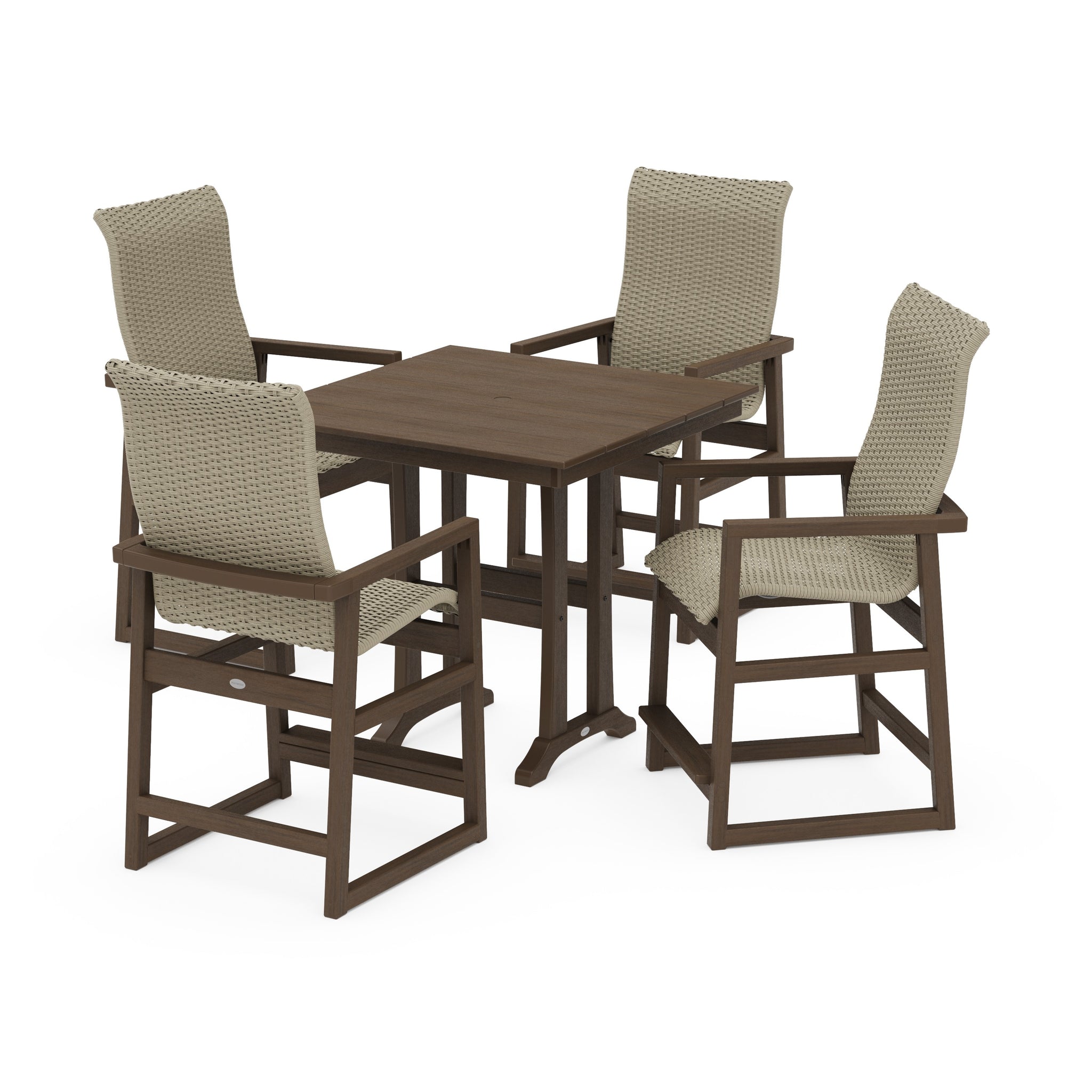 EDGE Woven Highback 5-Piece Farmhouse Counter Set with Trestle Legs