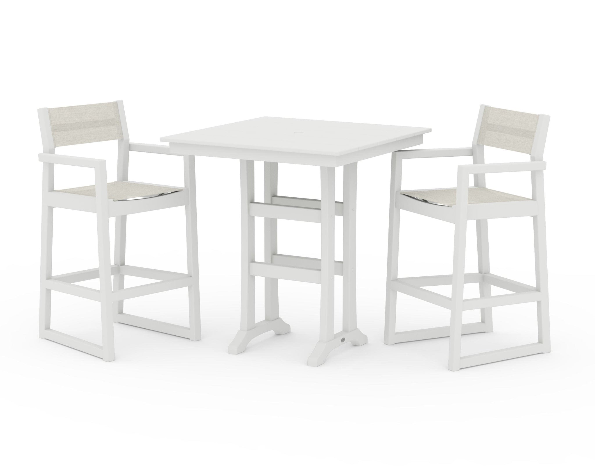 EDGE Sling Arm Chair 3-Piece Farmhouse Bar Set with Trestle Legs