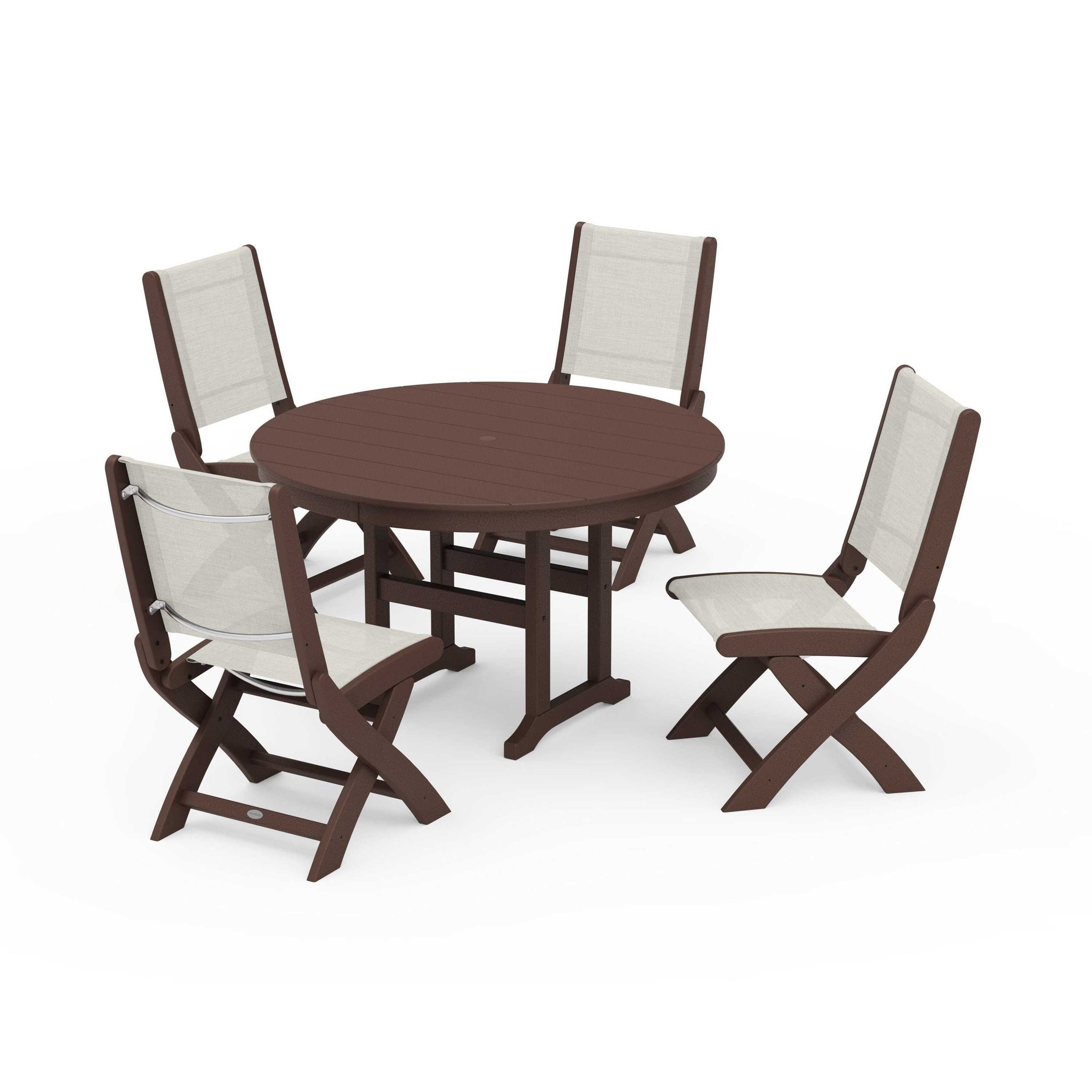 Coastal Folding Side Chair 5-Piece Round Dining Set