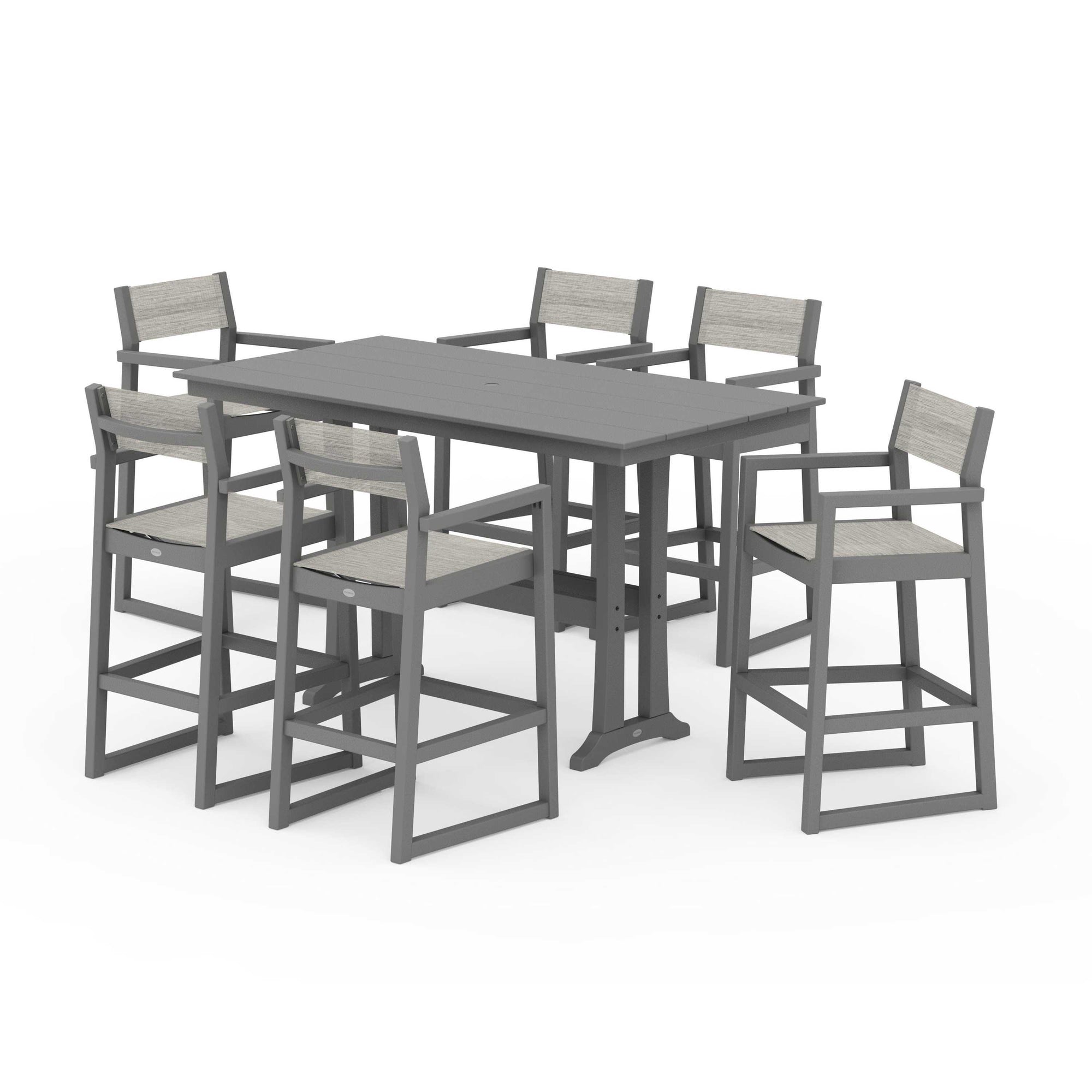 EDGE Sling Arm Chair 7-Piece Farmhouse Bar Set with Trestle Legs