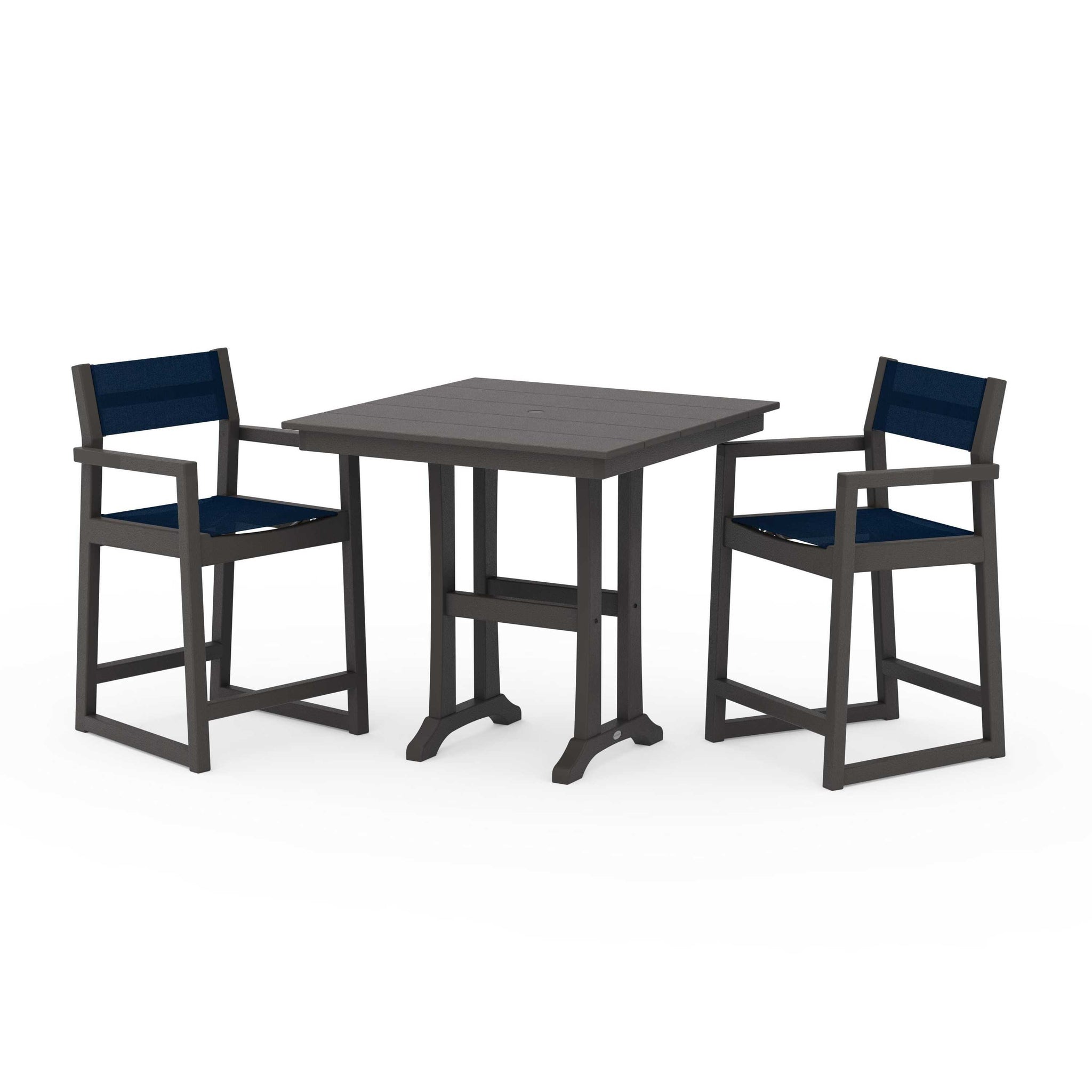 EDGE Sling Arm Chair 3-Piece Farmhouse Counter Set with Trestle Legs