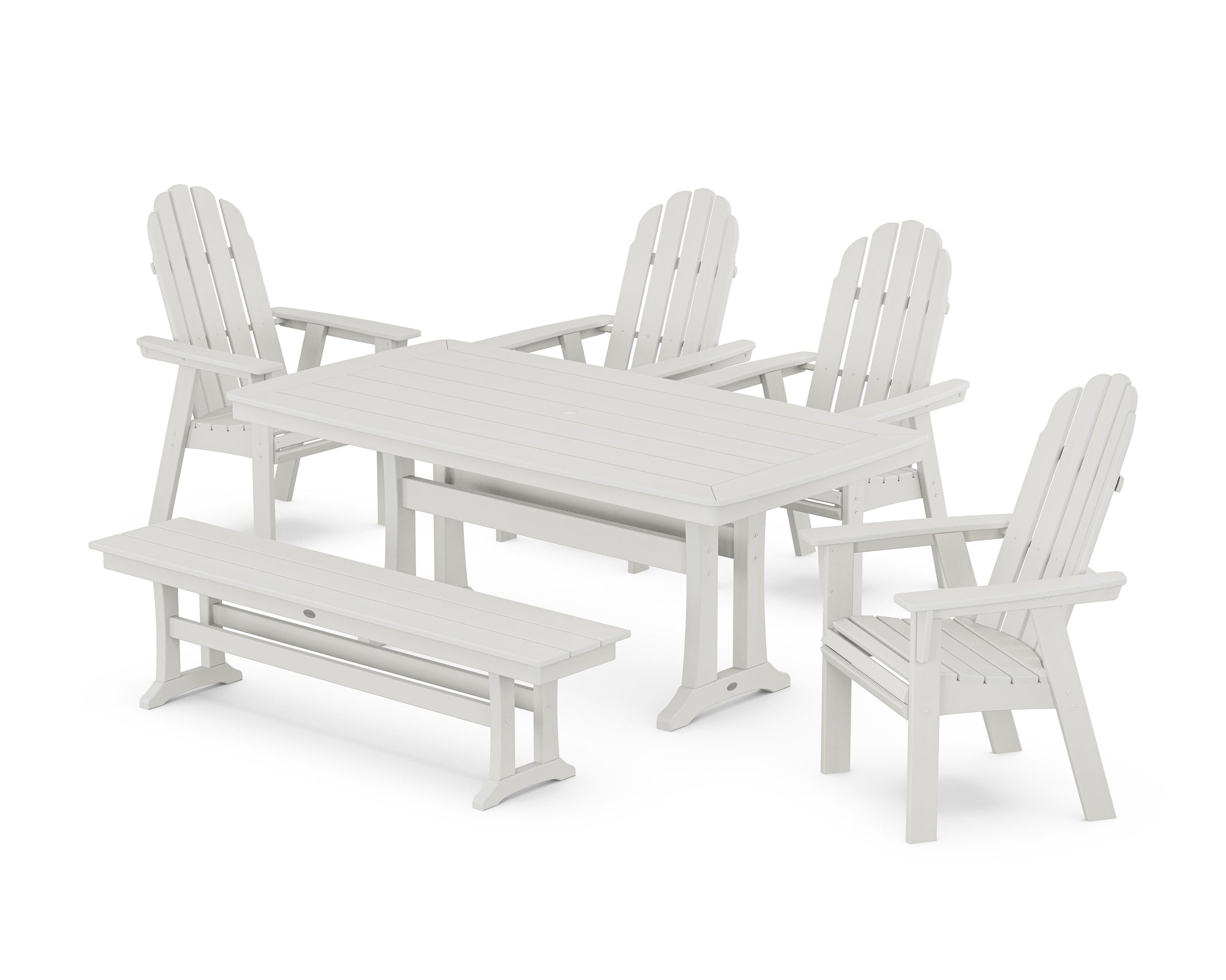 Vineyard Curveback Adirondack Chair 6-Piece Dining Set with Trestle Legs and Bench