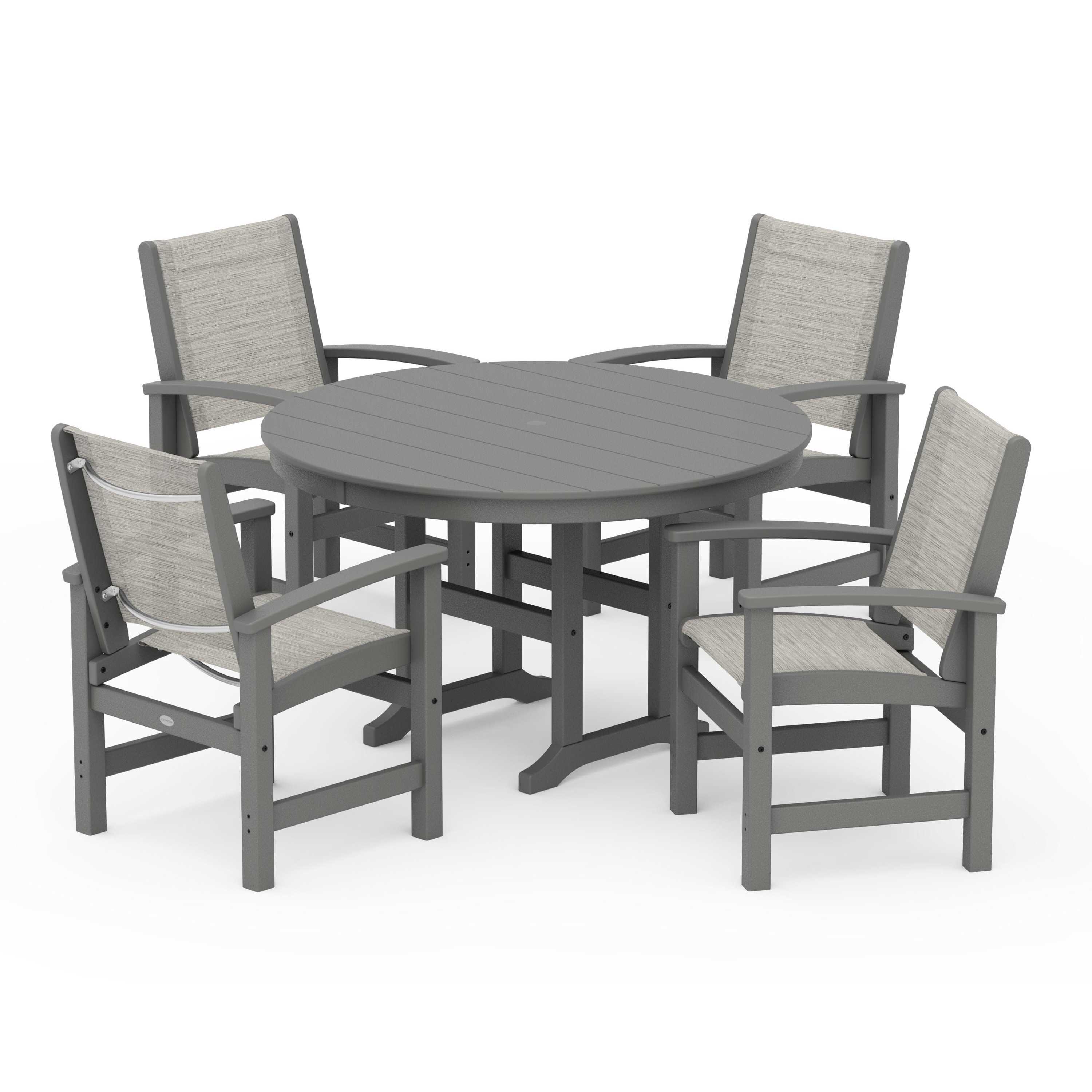 Coastal Round Farmhouse 5-Piece Dining Set - Thumbnail 3