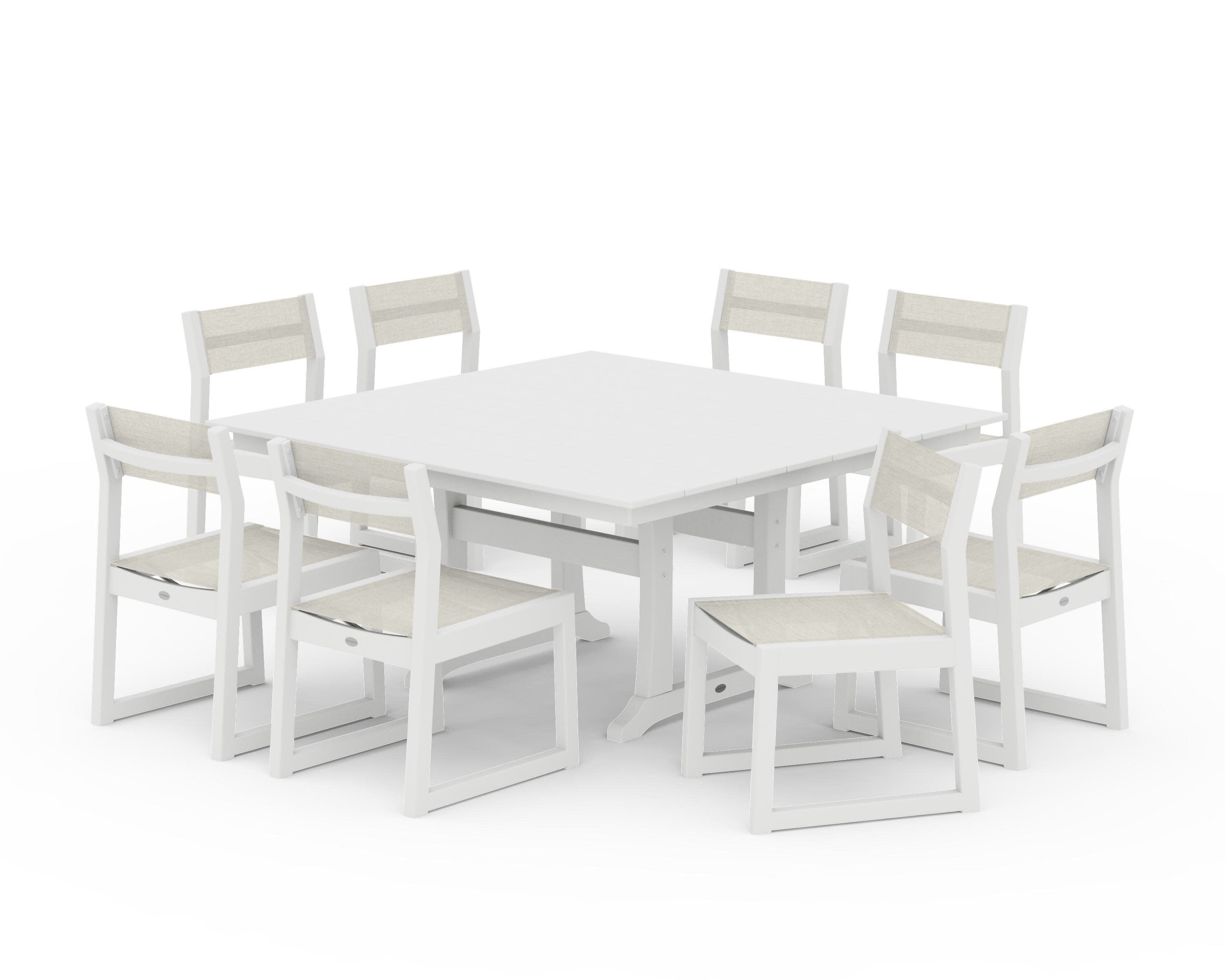 EDGE Sling Side Chair 9-Piece Farmhouse Trestle Dining Set