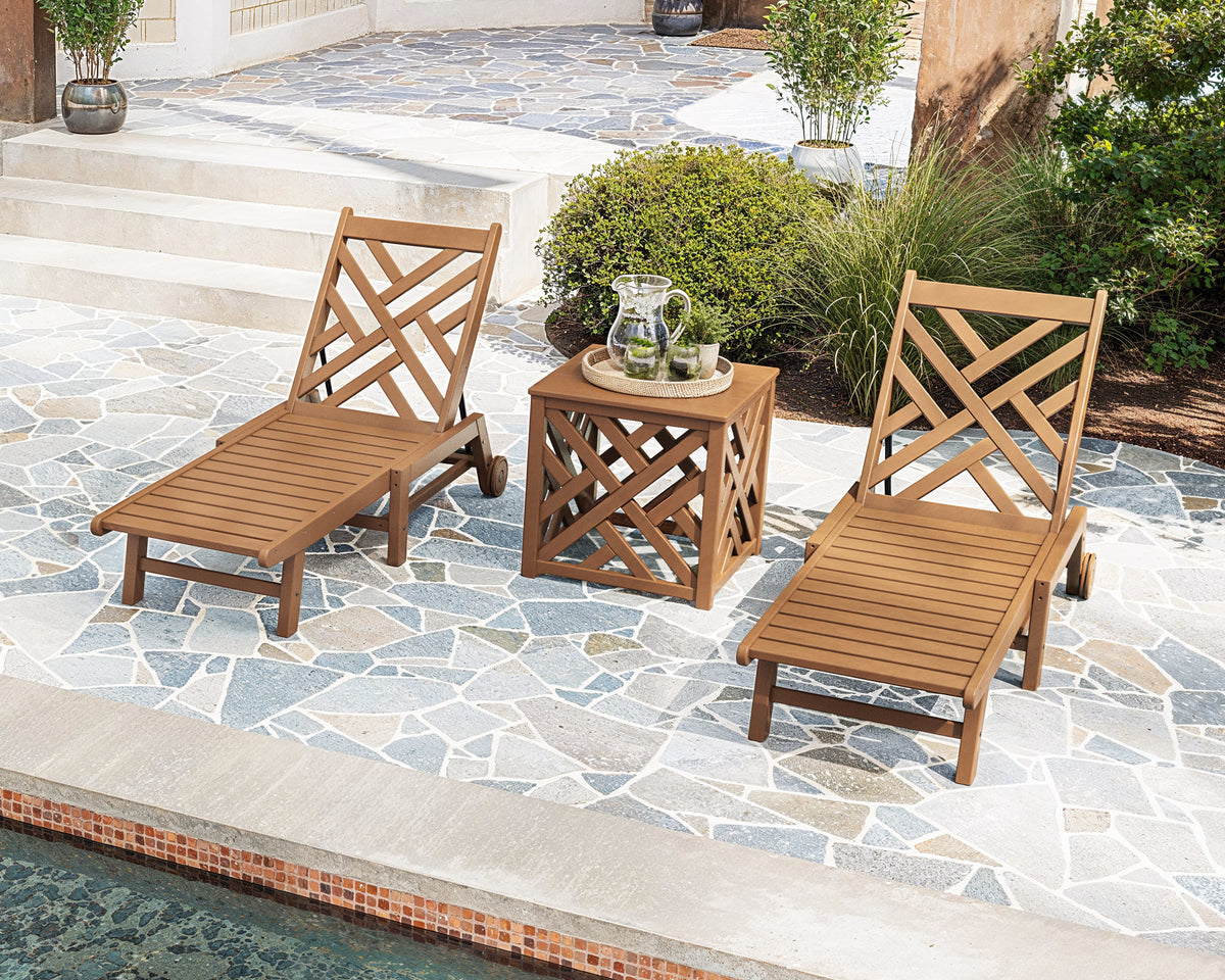 Chippendale 3-Piece Chaise Set with Wheels and Umbrella Stand Accent T