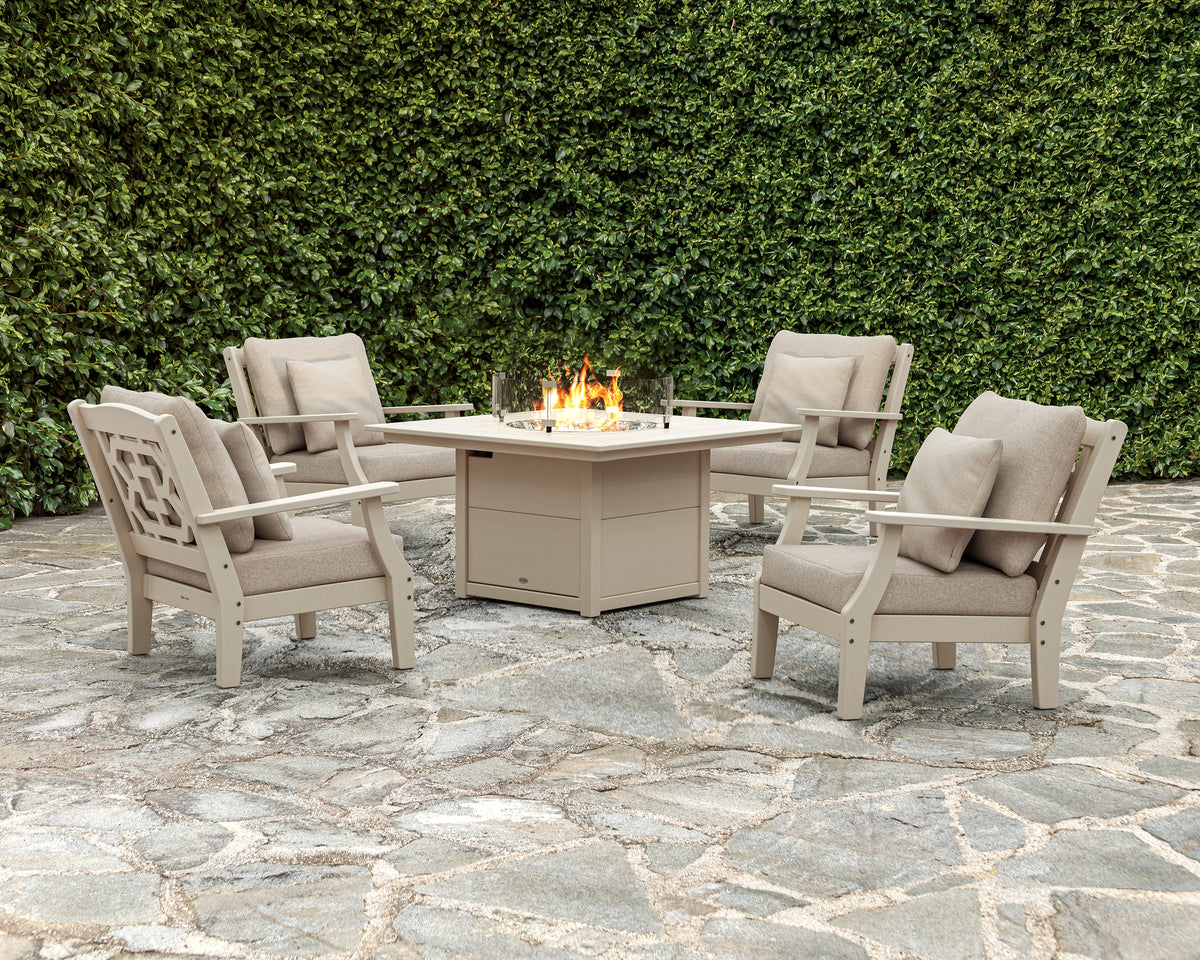 Chinoiserie 5-Piece Deep Seating Set with Fire Pit Table
