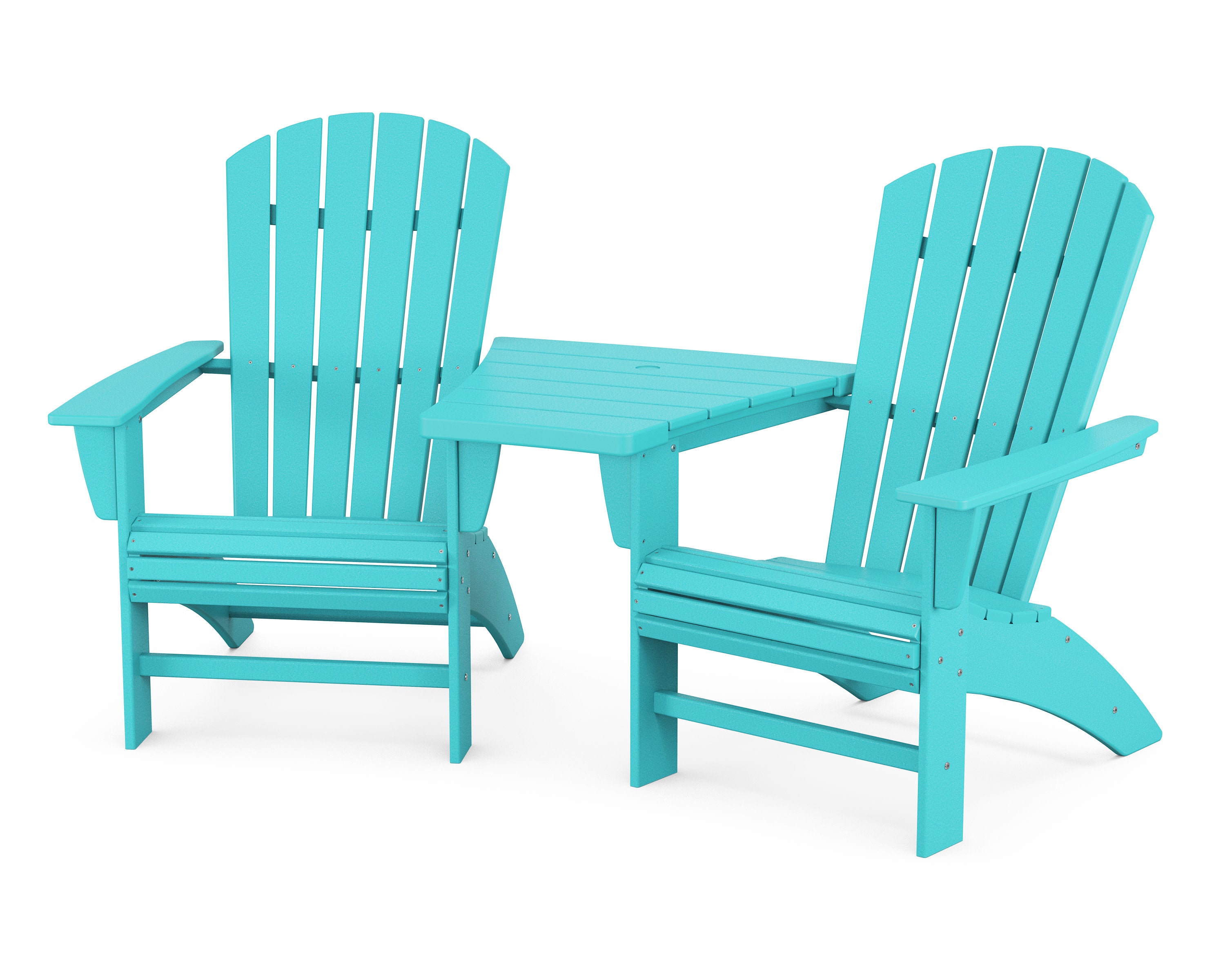 Nautical 3-Piece Curveback Adirondack Set with Angled Connecting Table