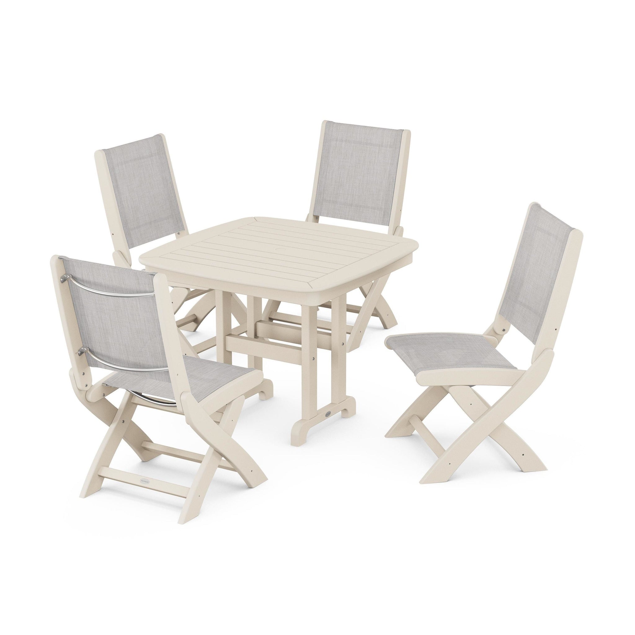 Coastal Folding Side Chair 5-Piece Dining Set