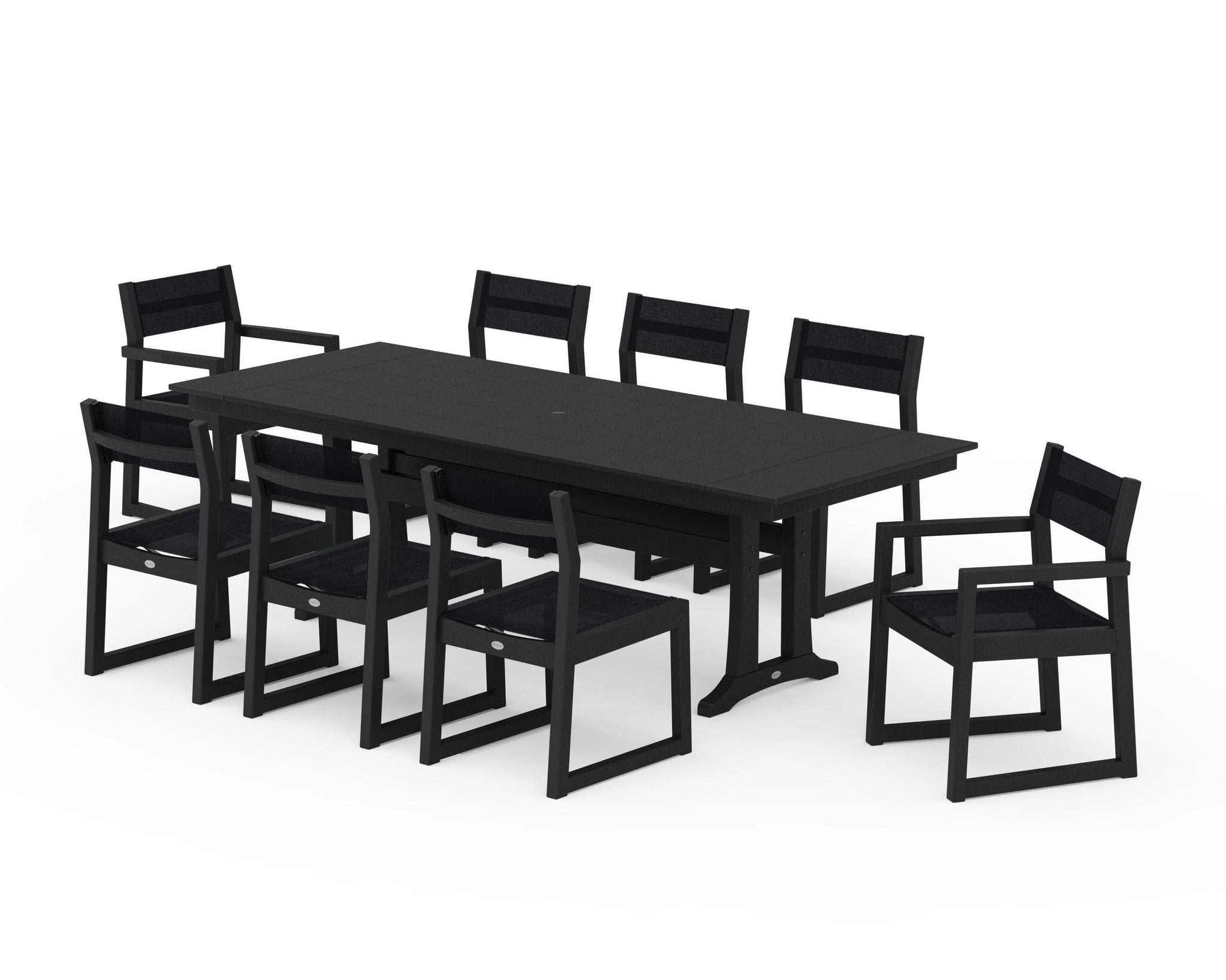 EDGE Sling 9-Piece Farmhouse Trestle Dining Set