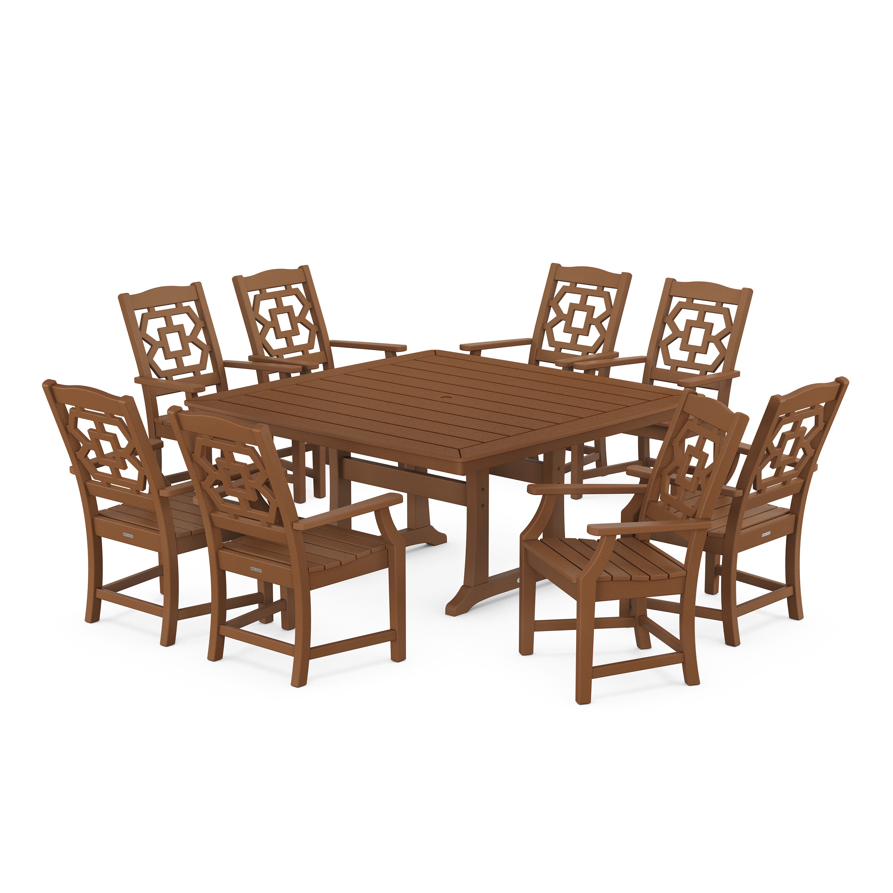 Chinoiserie 9-Piece Square Dining Set with Trestle Legs