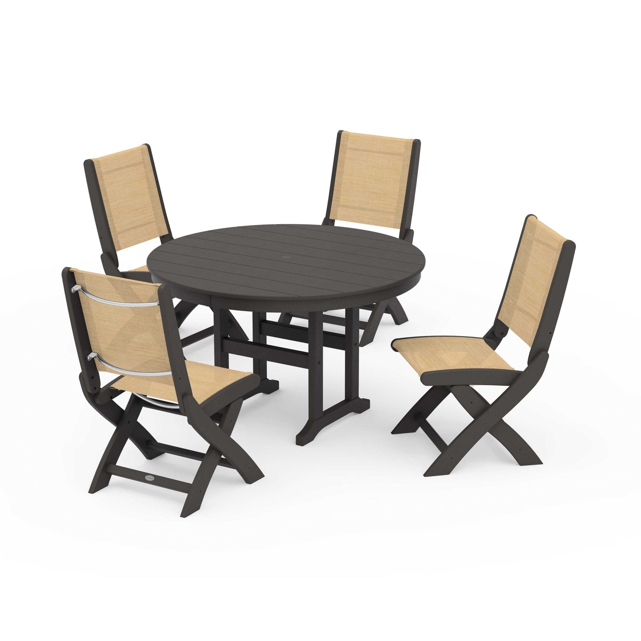 Coastal Folding Side Chair 5-Piece Round Dining Set