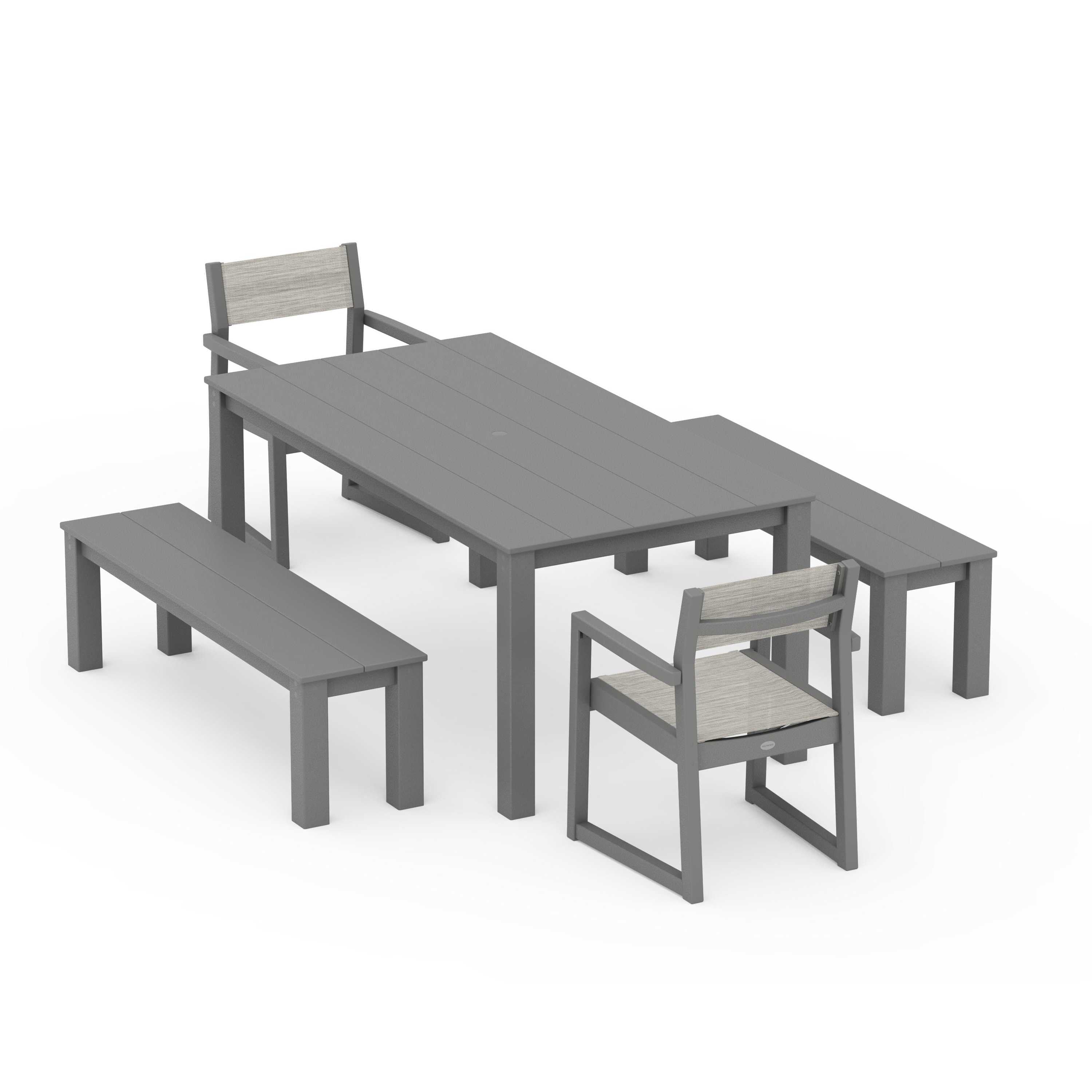 EDGE Sling Arm Chair 5-Piece Parsons Dining Set with Benches