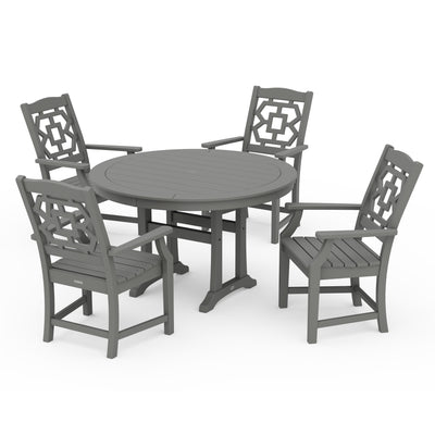 Chinoiserie 5-Piece Round Dining Set with Trestle Legs