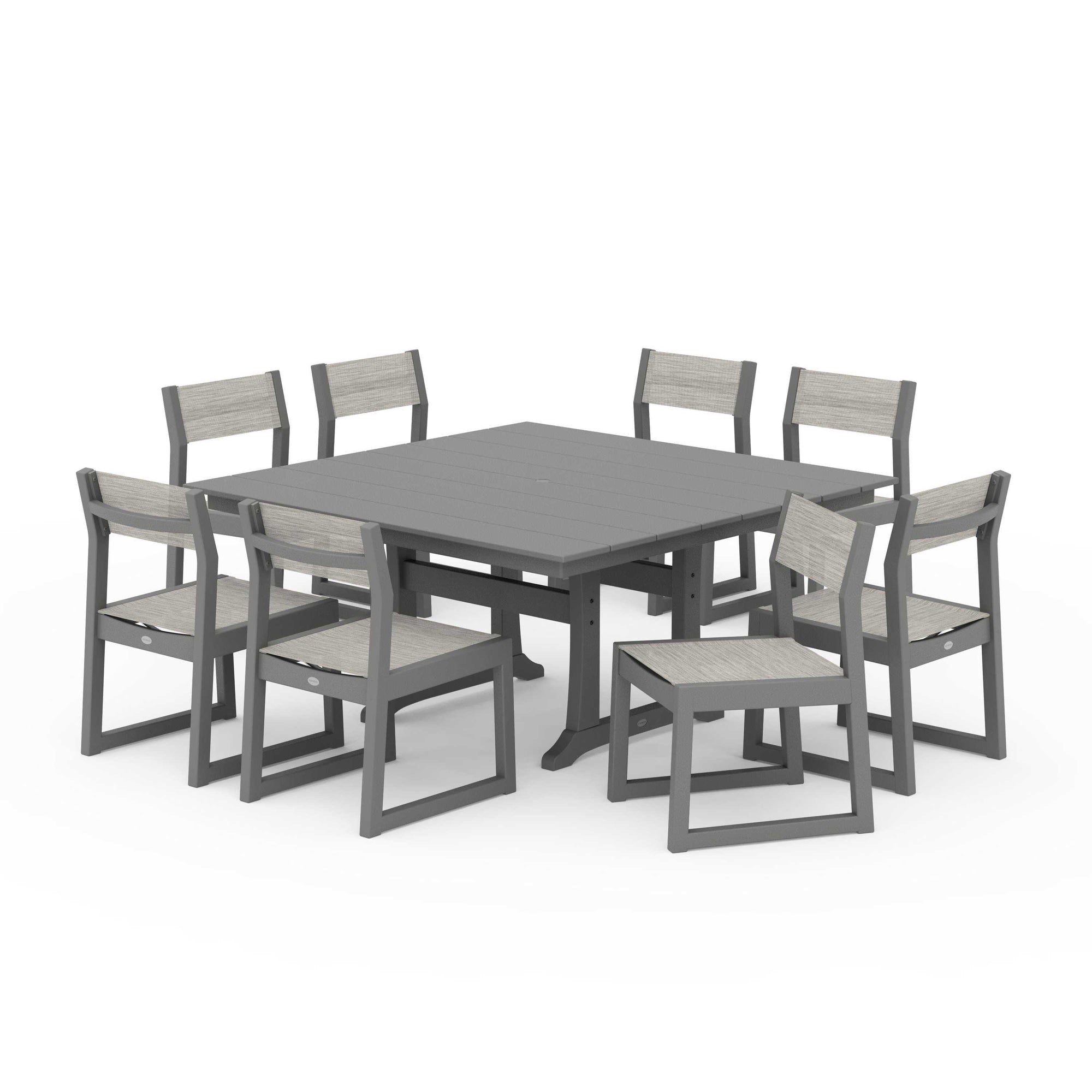 EDGE Sling Side Chair 9-Piece Farmhouse Trestle Dining Set