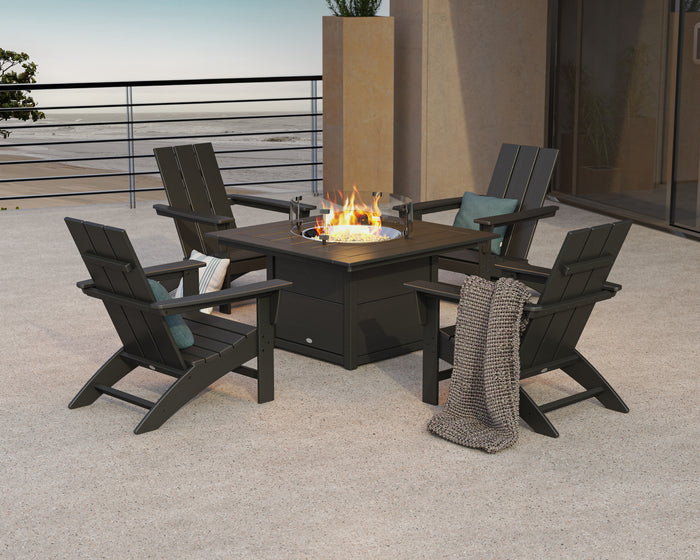 Modern 5-Piece Adirondack Chair Conversation Set with Fire Pit Table