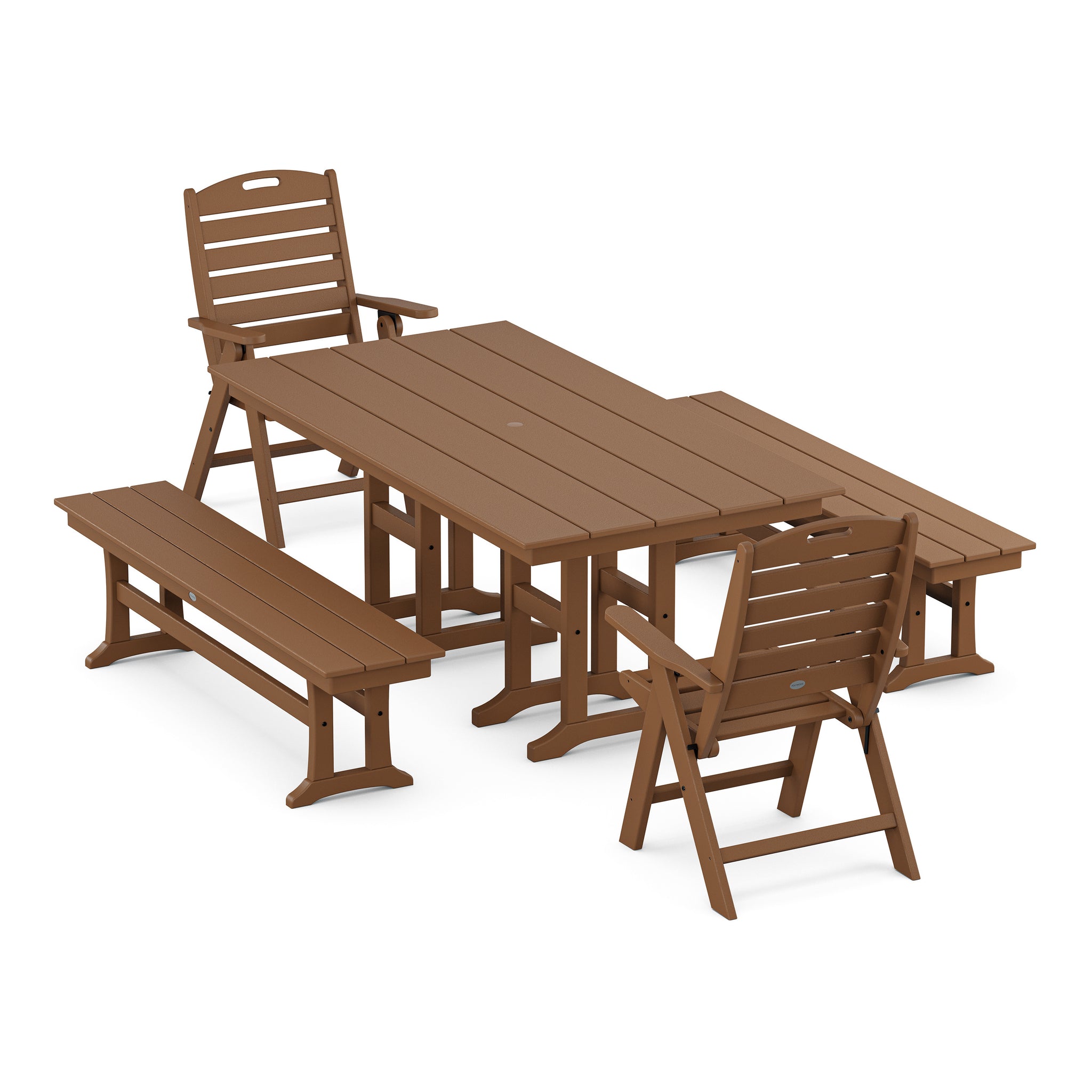 Nautical Highback 5-Piece Farmhouse Dining Set with Benches