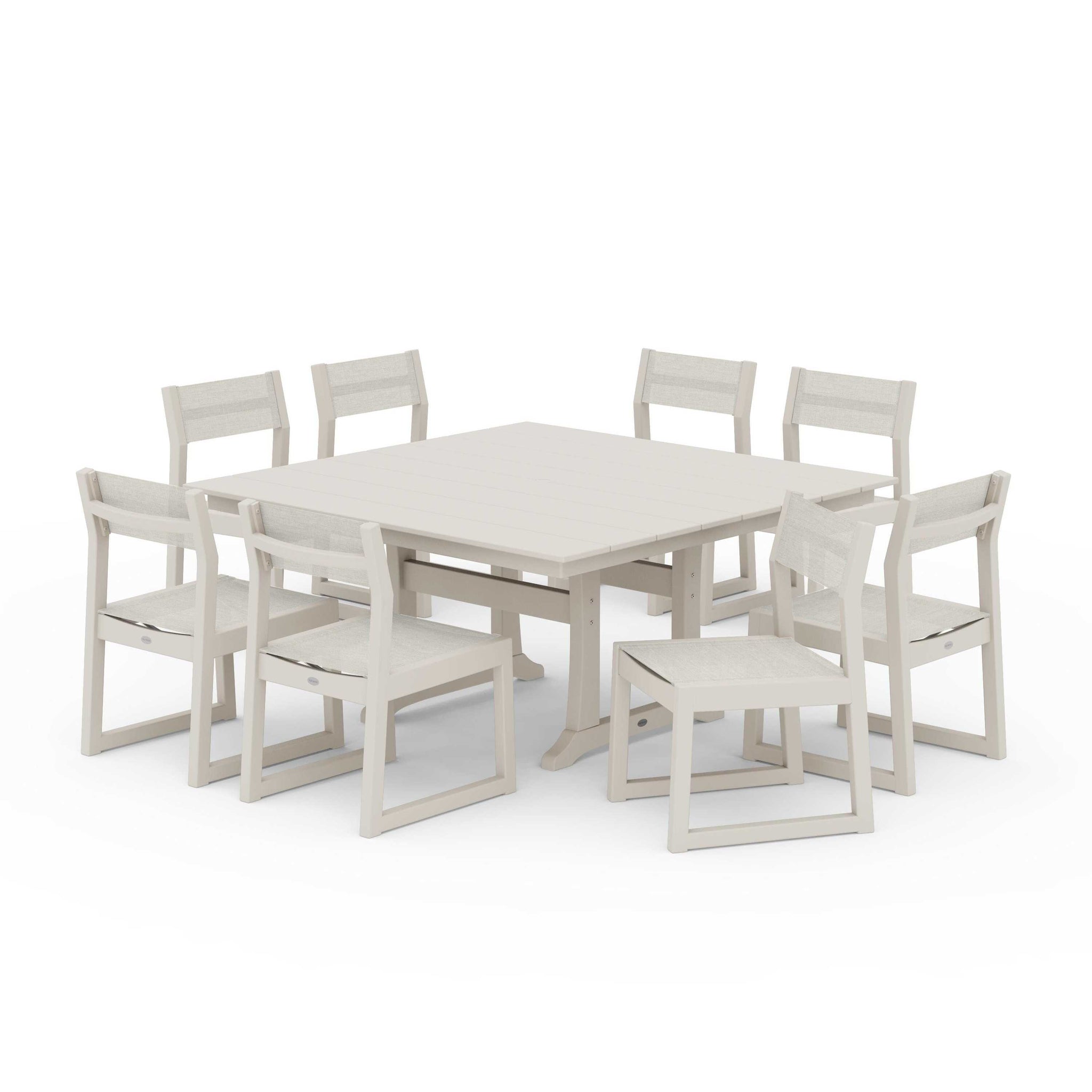 EDGE Sling Side Chair 9-Piece Farmhouse Trestle Dining Set