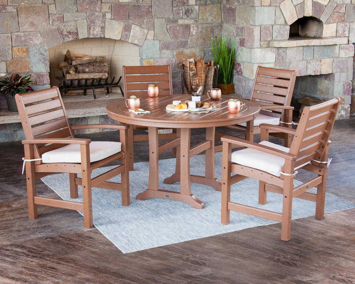 Signature 5-Piece Round Dining Set with Trestle Legs