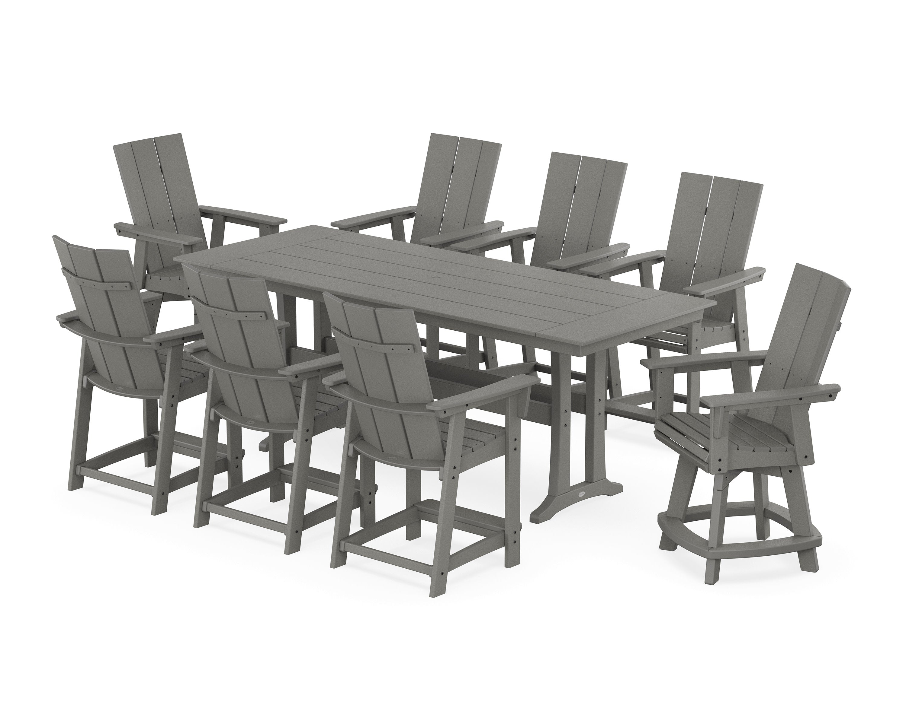 Modern Curveback Adirondack Swivel 9-Piece Farmhouse Counter Set with Trestle Legs