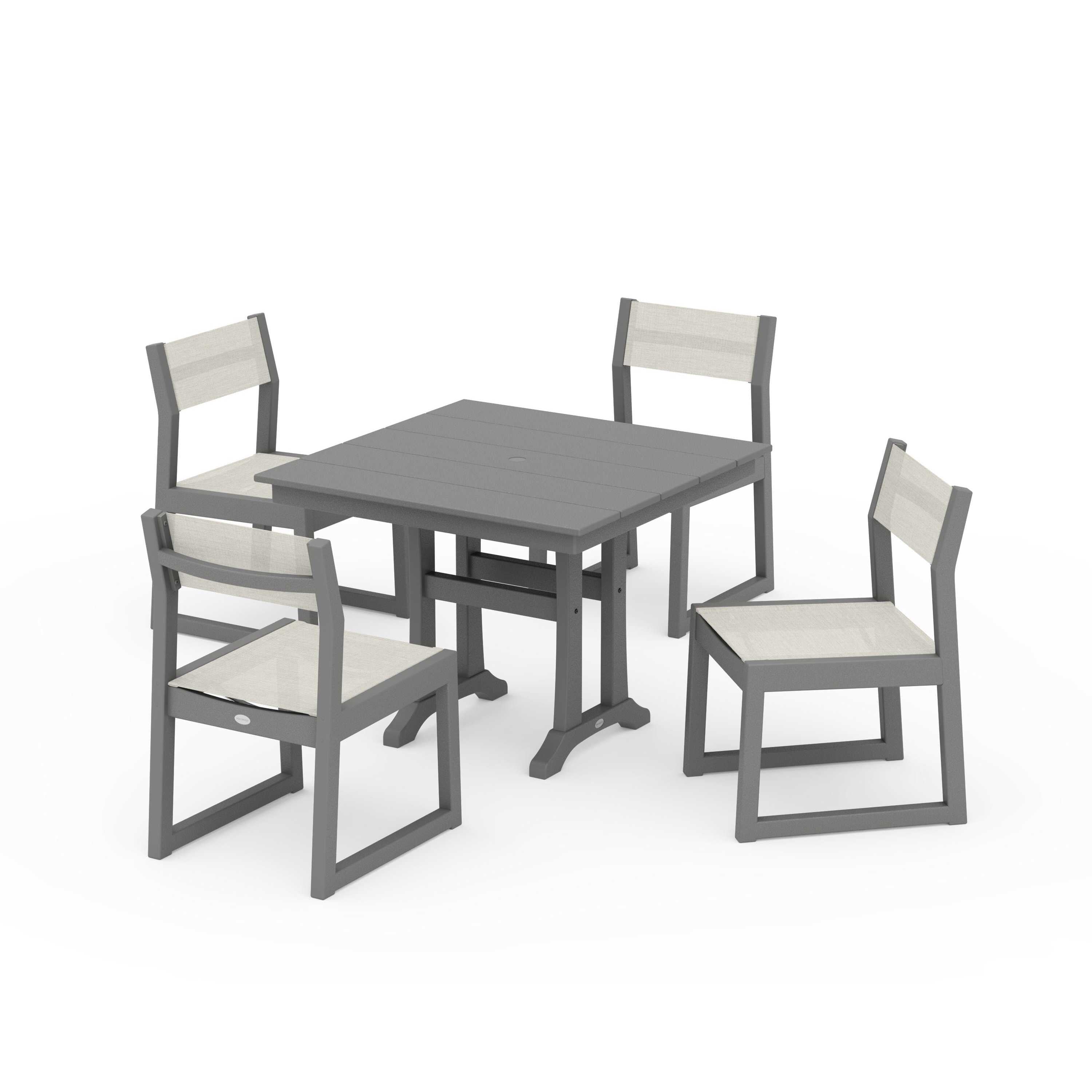 EDGE Sling 5-Piece Farmhouse Trestle Side Chair Dining Set
